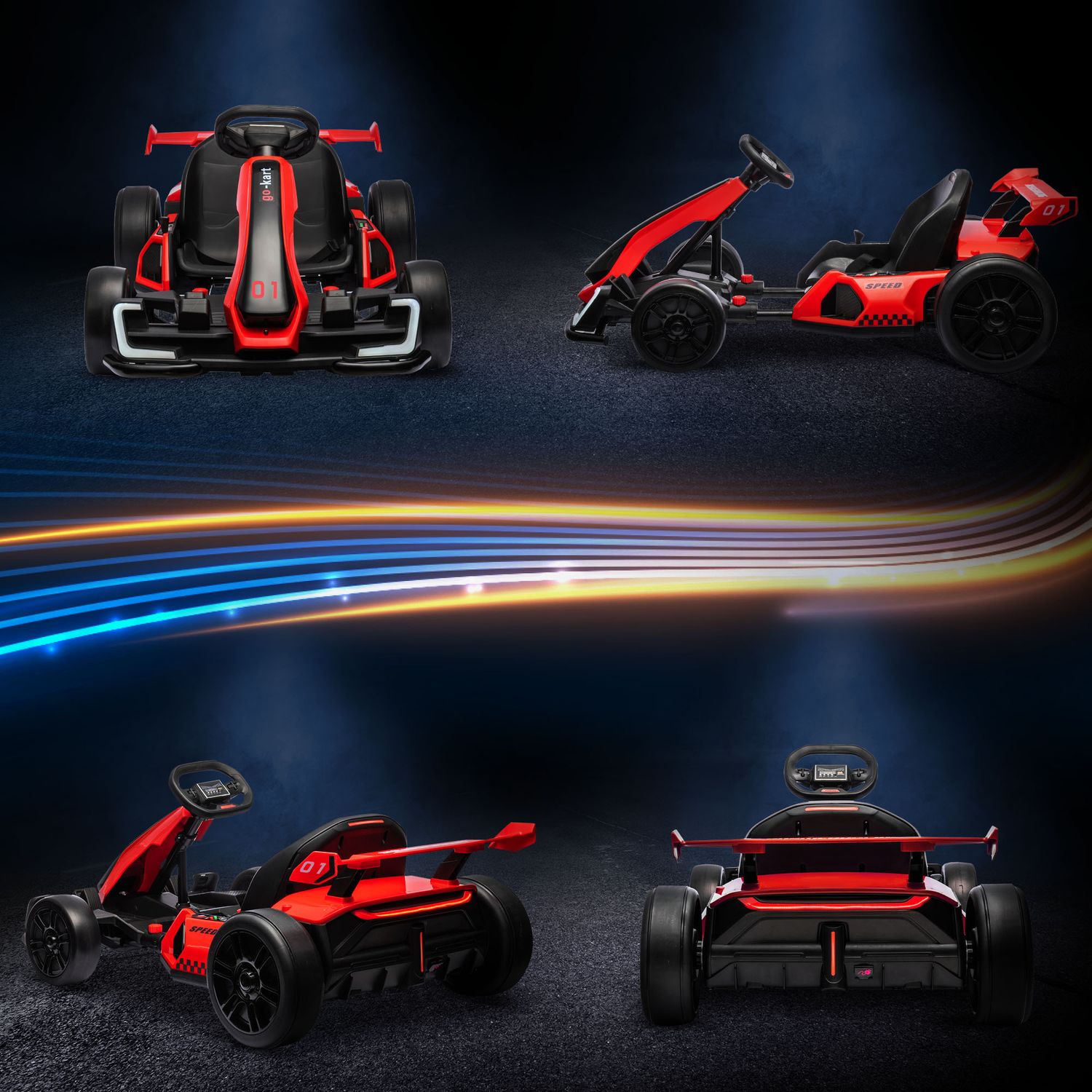 Go kart elettrico per bambini 6-12 anni 24v 12km/h con seggiolino regolabile, rosso - 