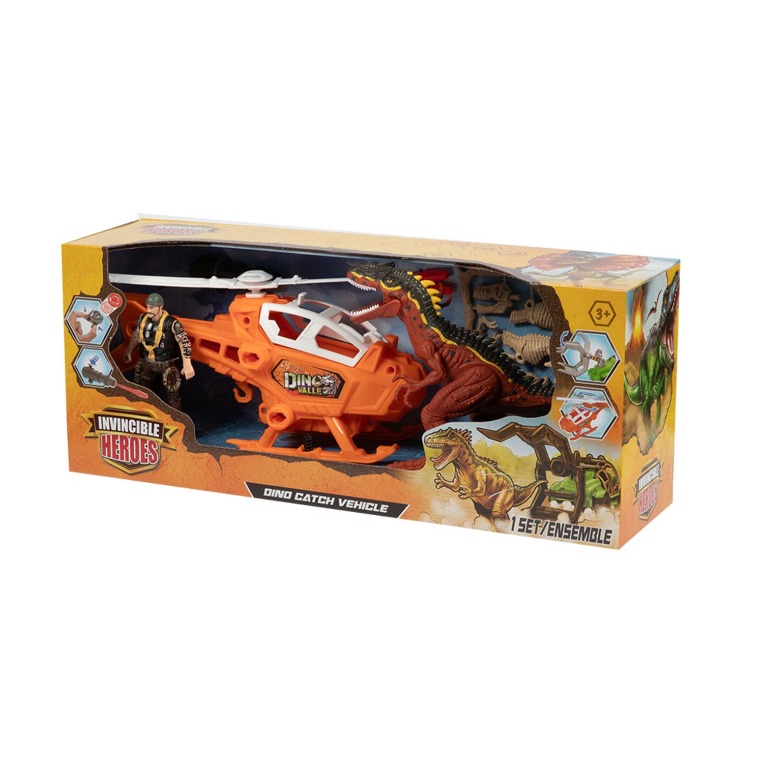 Dino valley – set assortito cattura dinosauro con veicoli e figure - INVINCIBLE HEROS