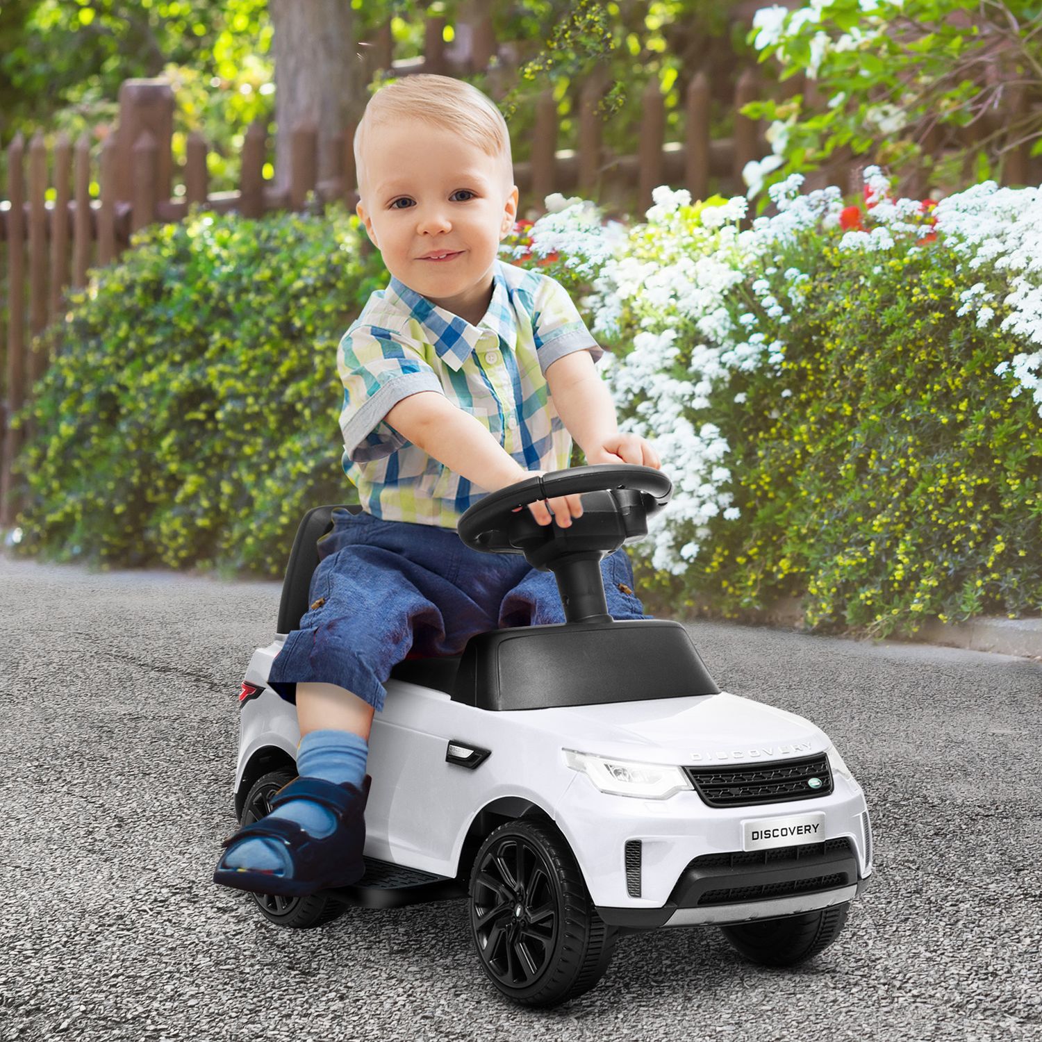 Macchina per bambini con licenza land rover 6v, funzionamento elettrico e a spinta, velocità 3km/h, bianco - 