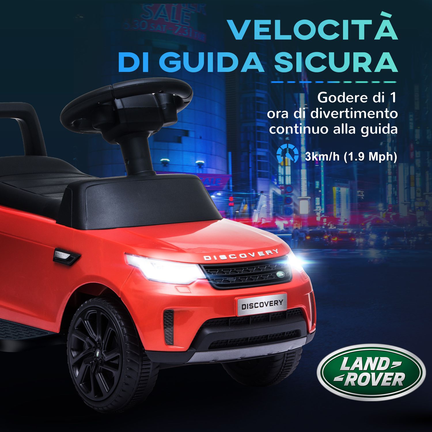 Macchina per bambini con licenza land rover 6v, funzionamento elettrico e a spinta, velocità 3km/h, rosso - 