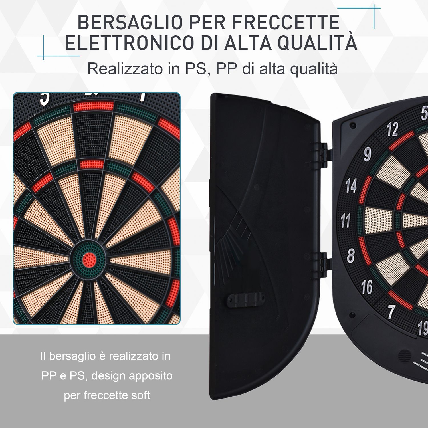 Bersaglio freccette elettronico per 8 giocatori con 6 freccette, schermo lcd, 2 porte e 26 modalità di gioco - 