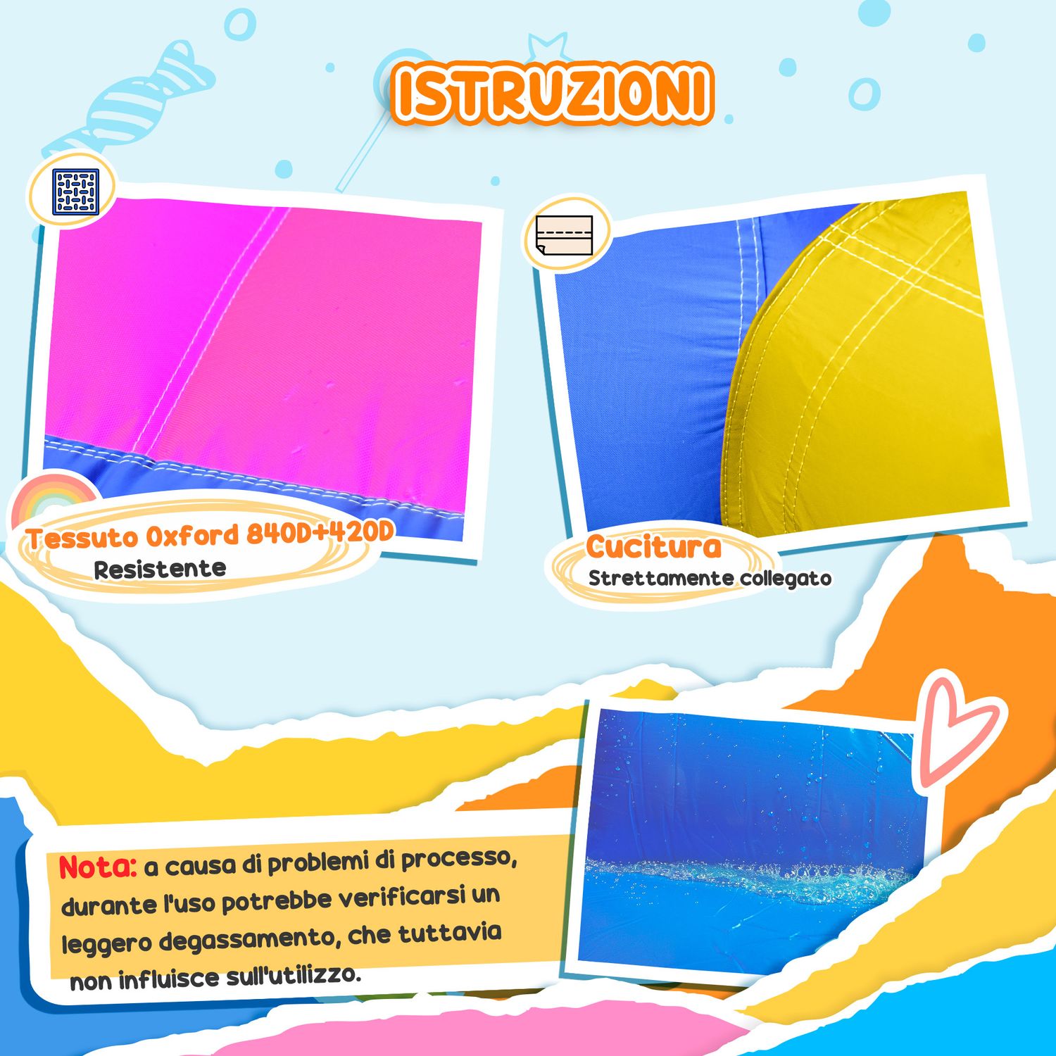 Castello gonfiabile per bambini con scivolo, piscina e canestro da basket, gioco gonfiabile gigante e rimbalzante per 3 bambini, 360x305x210 cm - 