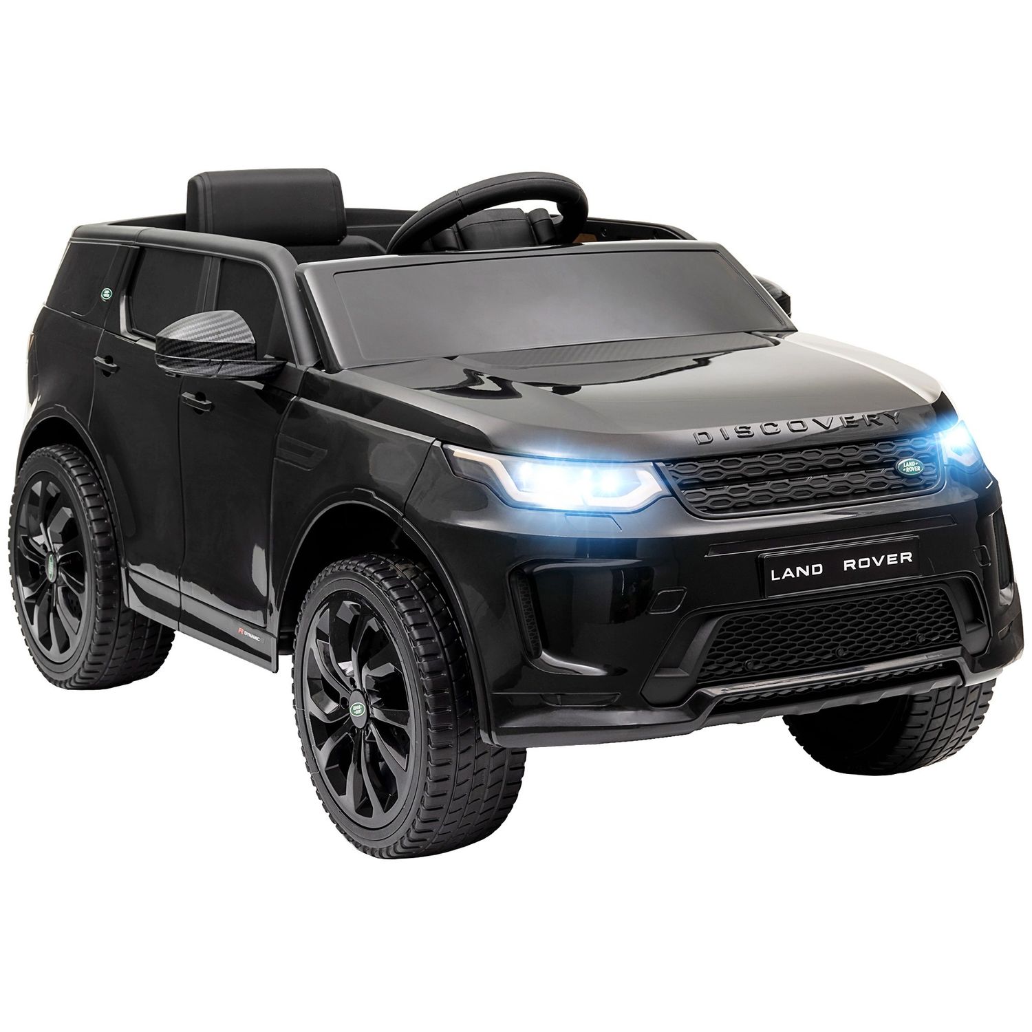 Macchina elettrica per bambini a licenza land rover con fari, clacson e cintura,106x65.5x51 cm, nero - 