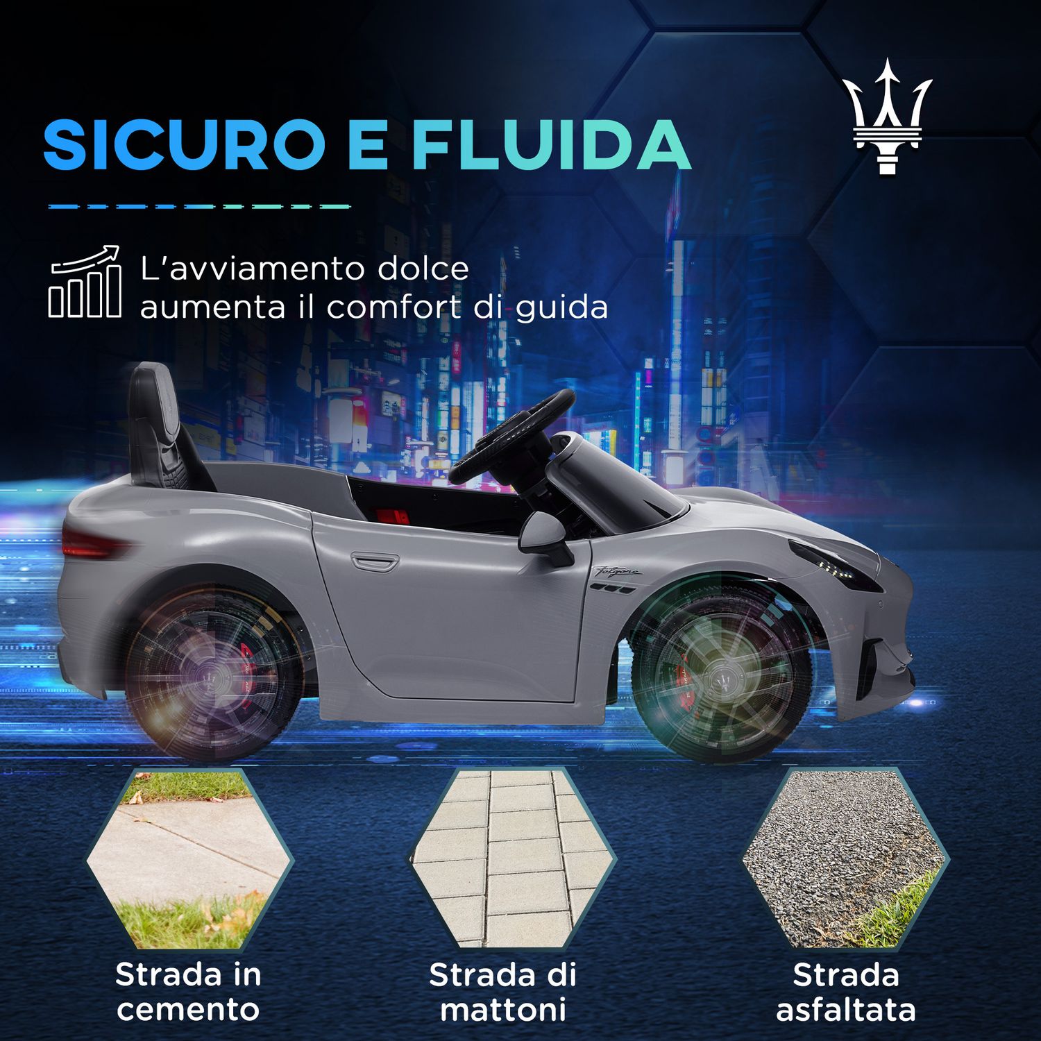 Macchina per bambini 12v maserati gran turismo folgore con telecomando, età 3-5 anni, grigio - 