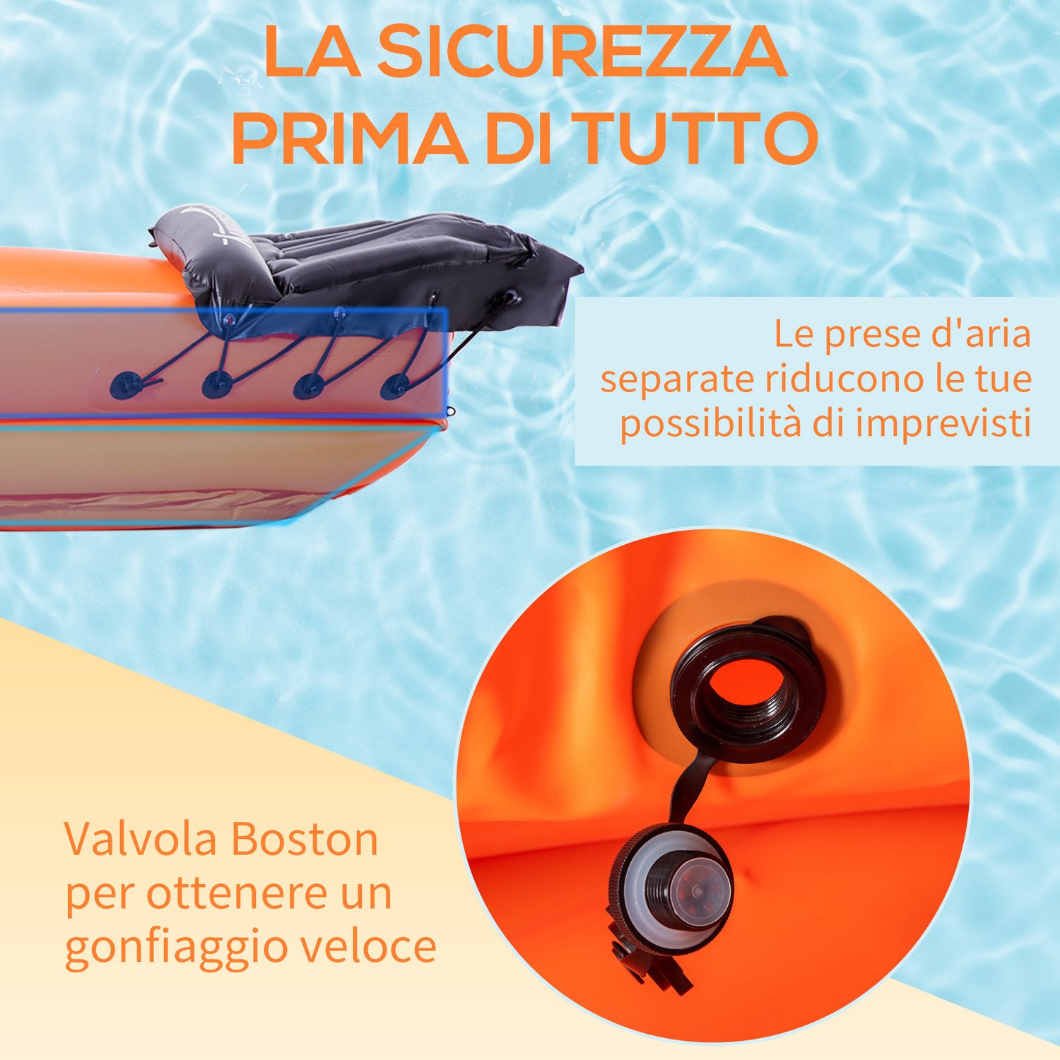Canoa gonfiabile 2 posti in pvc con 2 remi in alluminio e accessori, arancione - 