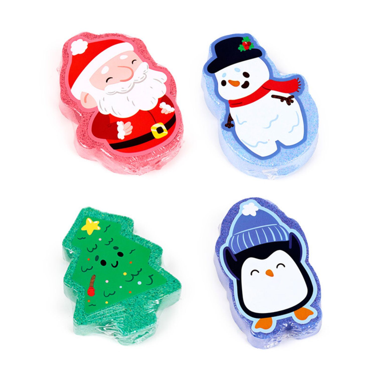 Bombe da bagno natalizie - set sagomato babbo natale, pupazzo di neve, alberello e pinguino - assortito - PUCKATOR