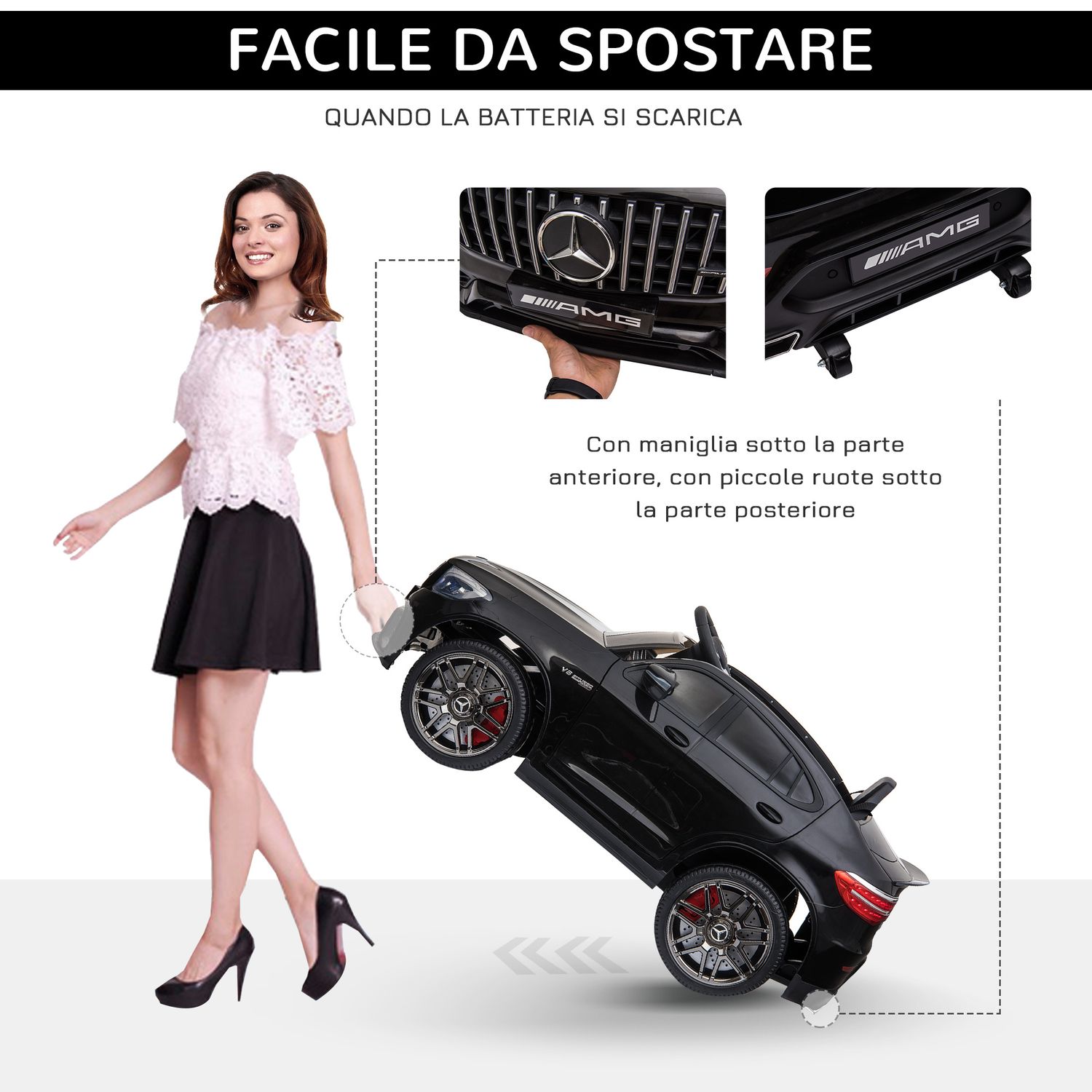 Macchina elettrica per bambini 3-5 anni mercedes con cintura di sicurezza e telecomando, nero - 