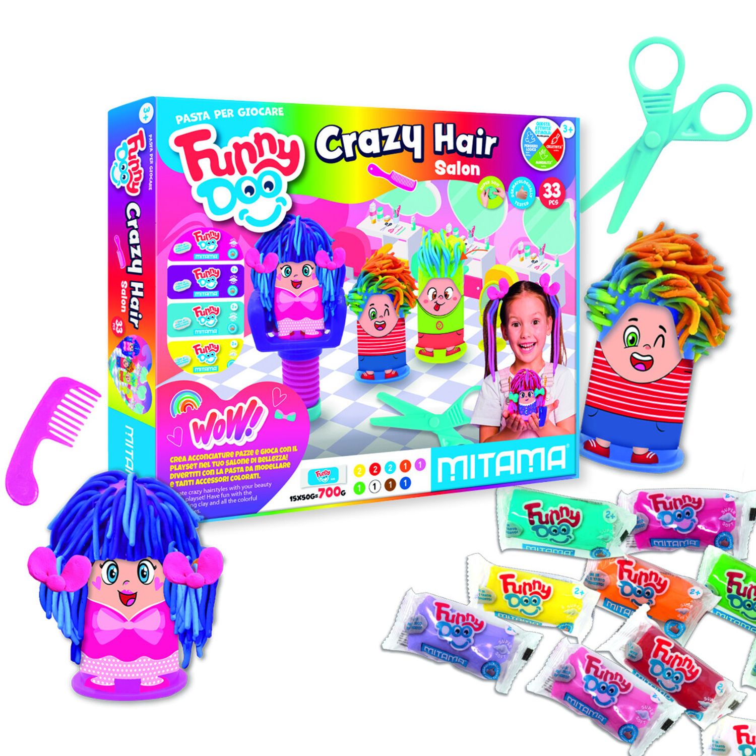 Pasta modellare mitama "crazy hair salon" in scatola 33 pezzi funny doo - MITAMA