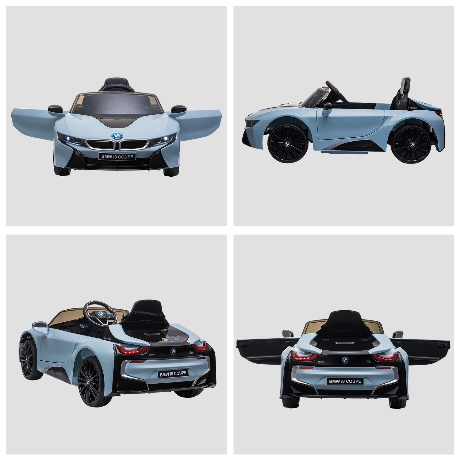 Macchina elettrica per bambini 3-8 anni licenza bmw i8 coupé con telecomando e 2 porte, 115x72.5x46 cm, blu - 