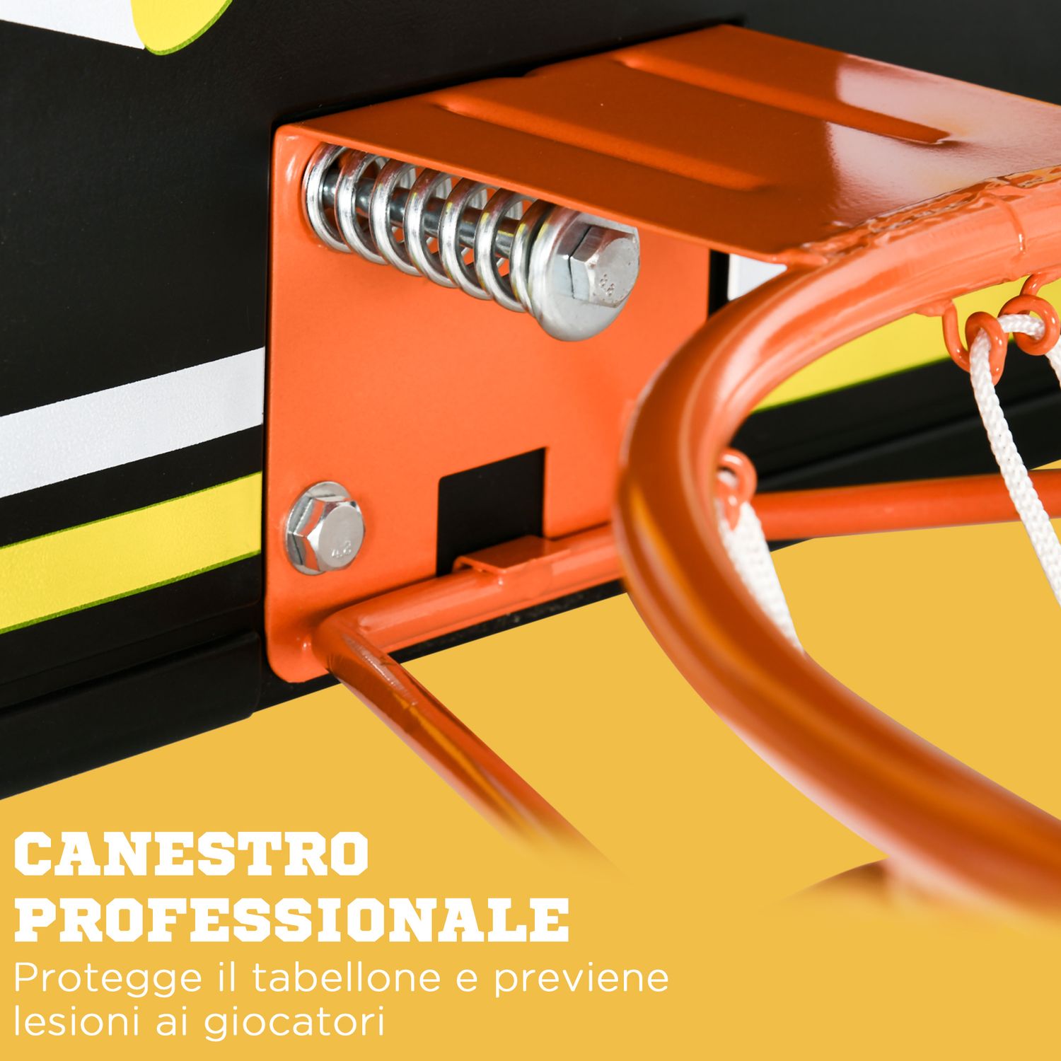 Canestro basket per bambini e adulti da indoor e outdoor in acciaio e pe, 110x90x70 cm, nero e giallo - 