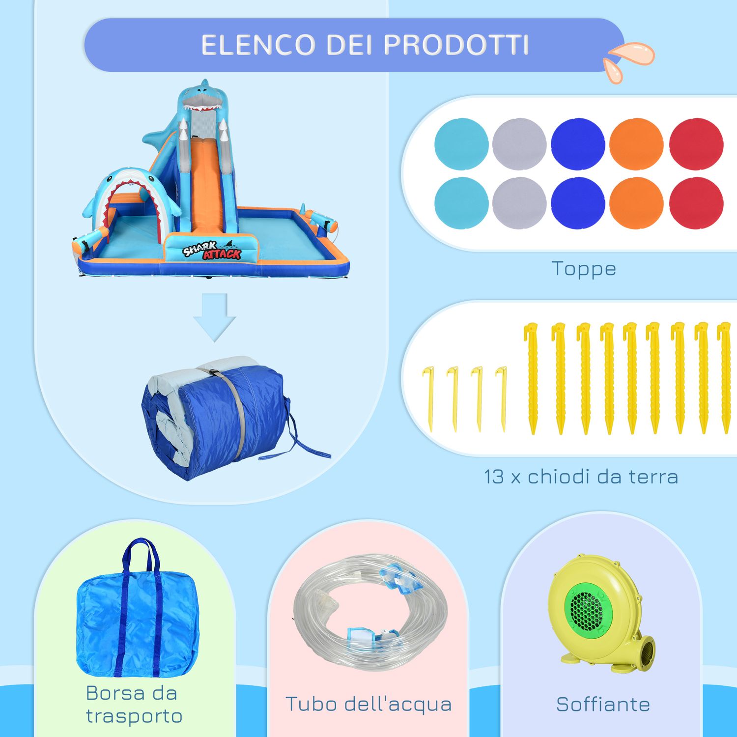 Castello gonfiabile per bambini 3-8 anni con gonfiatore, scivolo, piscina e parete da arrampicata - 