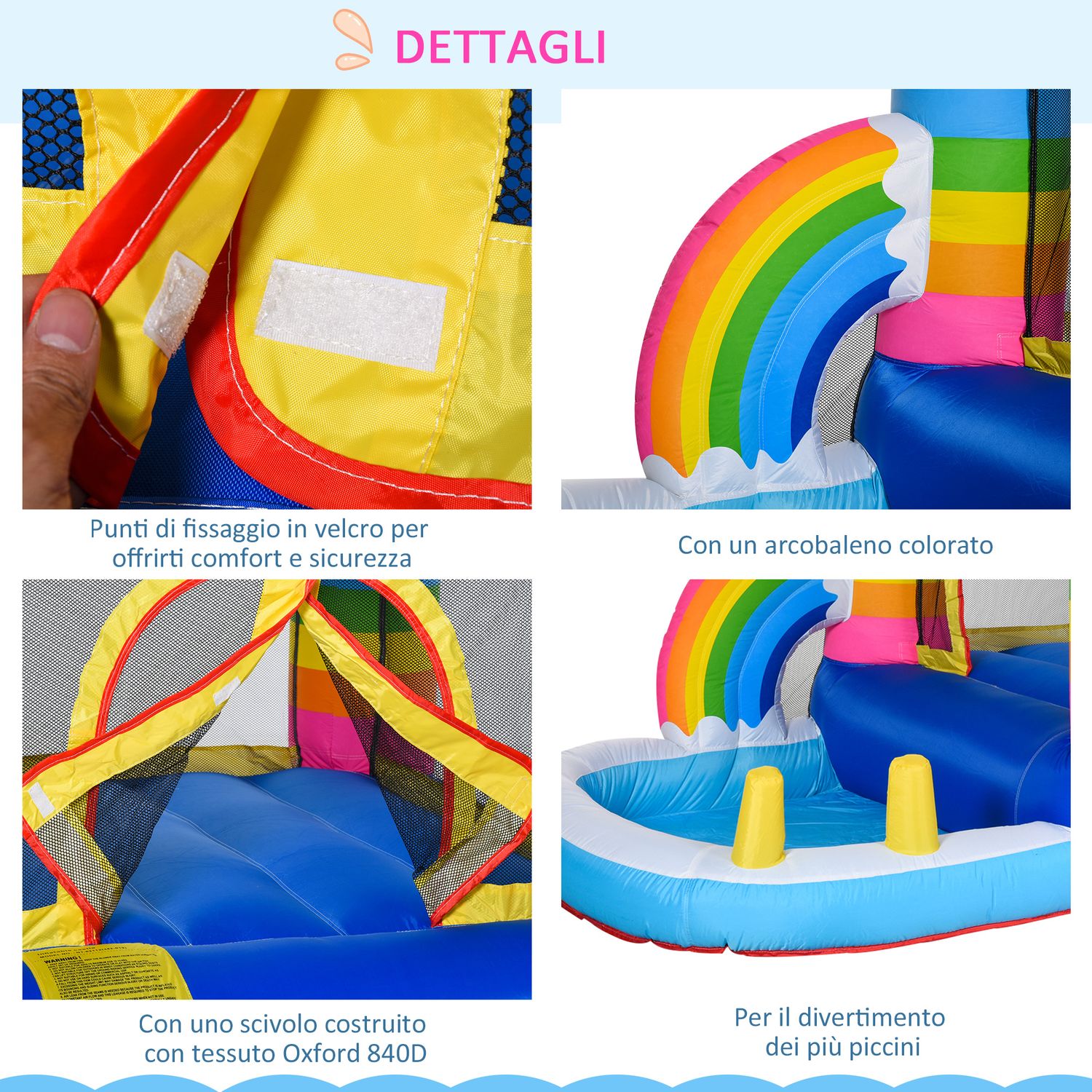 Castello gonfiabile per bambini con trampolino e piscina, pompa elettrica inclusa 280x170x155cm, multicolore - 