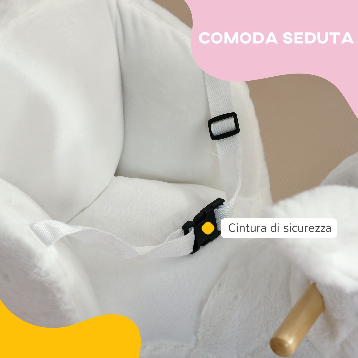 Animale a dondolo a forma di coniglio con suoni e cintura di sicurezza, 60x33x50 cm, bianco - 