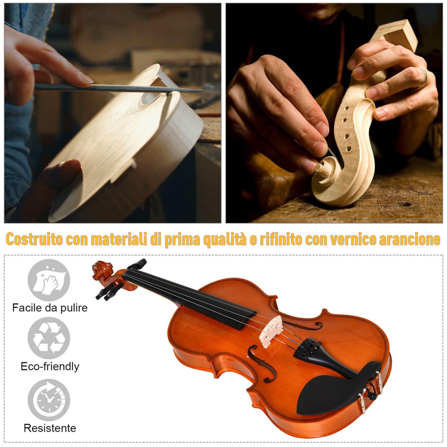Violino 4/4 per adulti con accessori inclusi (custodia, archetto, corde, ponticello, accordatore) 58.5 x 21.5 x 7cm - 