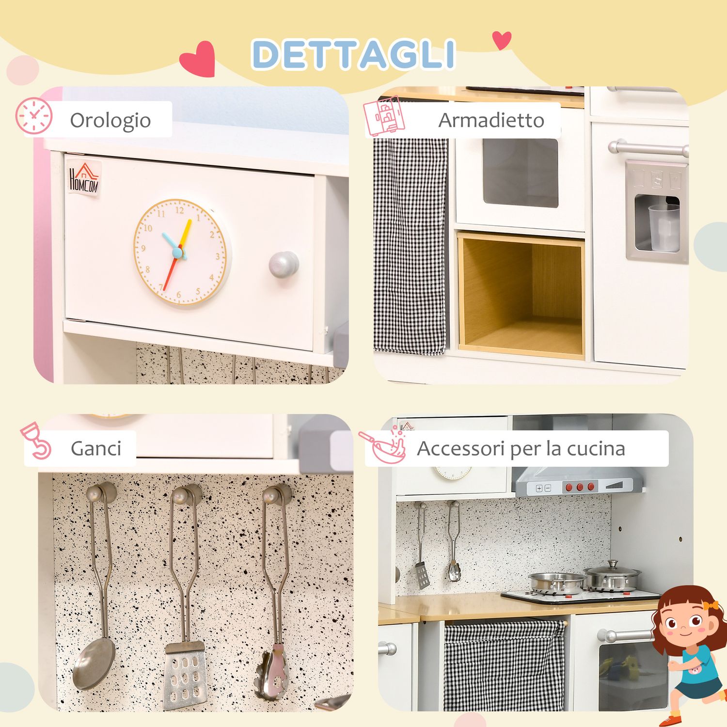 Cucina giocattolo 2 pezzi per bambini 3-6 anni con utensili da cucina, luci ed effetti sonori, in mdf e pp - 