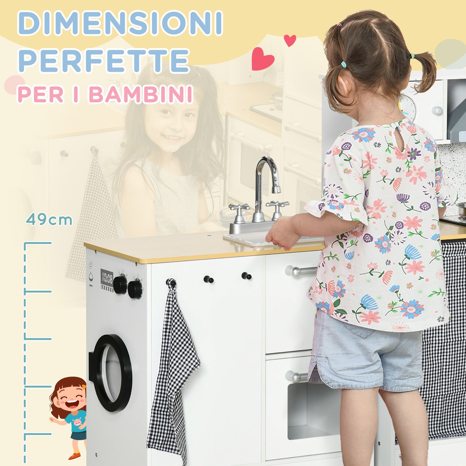 Cucina giocattolo 2 pezzi per bambini 3-6 anni con utensili da cucina, luci ed effetti sonori, in mdf e pp - 