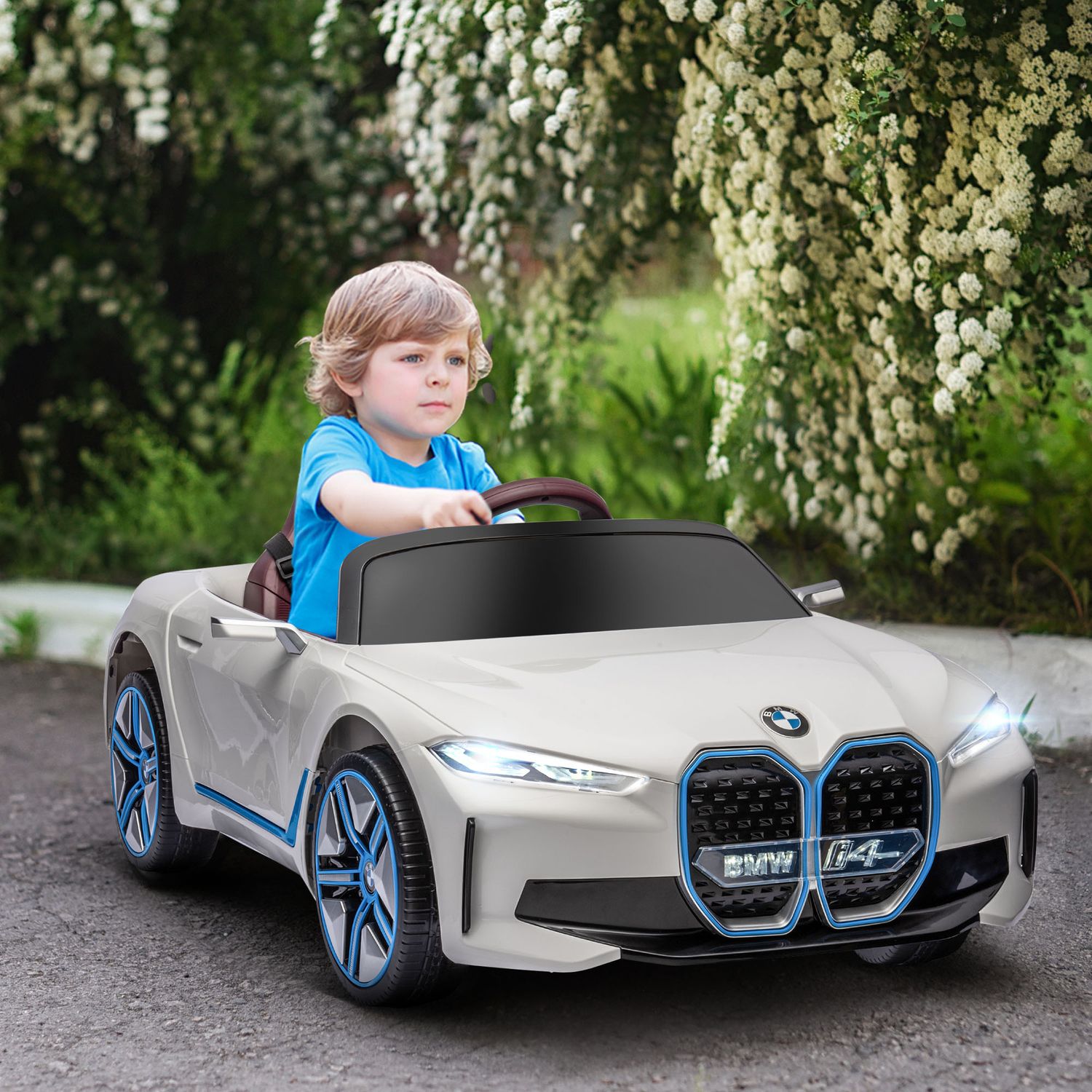 Macchina elettrica per bambini 3-6 anni con licenza bmw con telecomando, clacson e fari, 115x67x45 cm, bianca - 