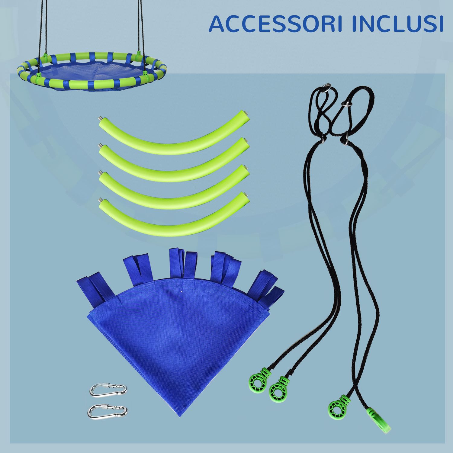 Altalena per bambini da 3-8 anni da giardino ø100cm e corde regolabili, blu - 