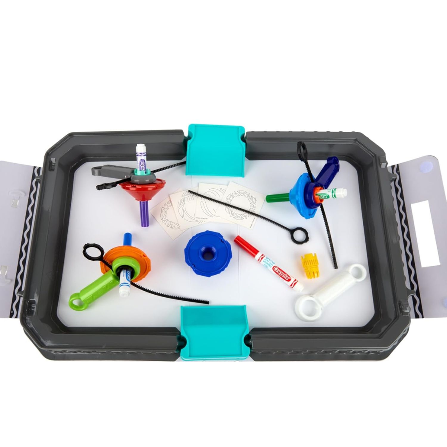 Crayola - colourwhirls, la trottola dei colori, set valigetta arena con 4 trottole - CRAYOLA