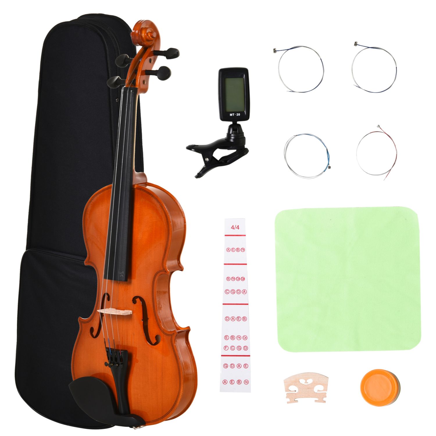 Violino 4/4 per adulti con accessori inclusi (custodia, archetto, corde, ponticello, accordatore) 58.5 x 21.5 x 7cm - 