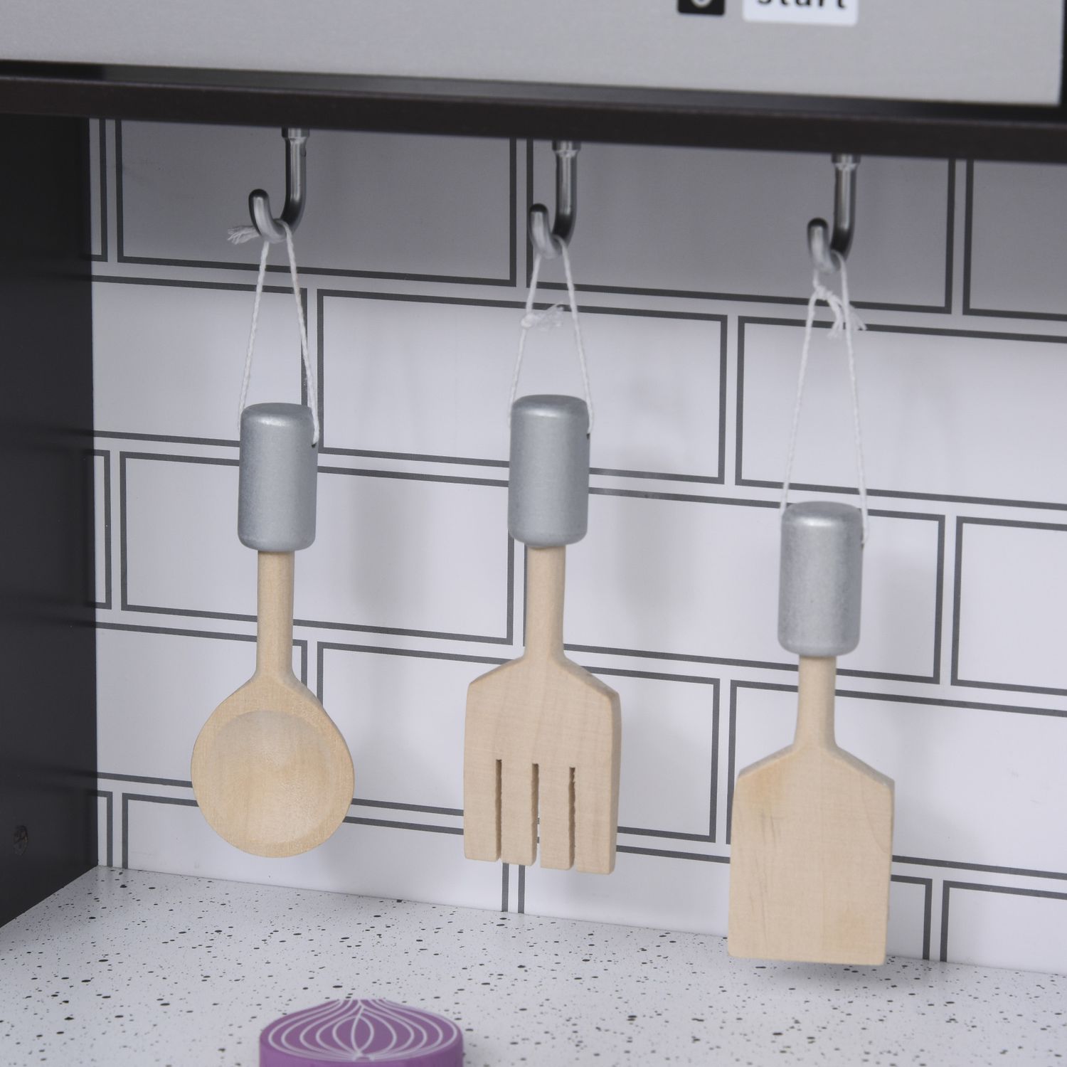 Cucina giocattolo per bambini in legno con 14 accessori, forno, lavandino, frigo e microonde, età 3+ anni, 86x64x84.5cm, argento e marrone - 