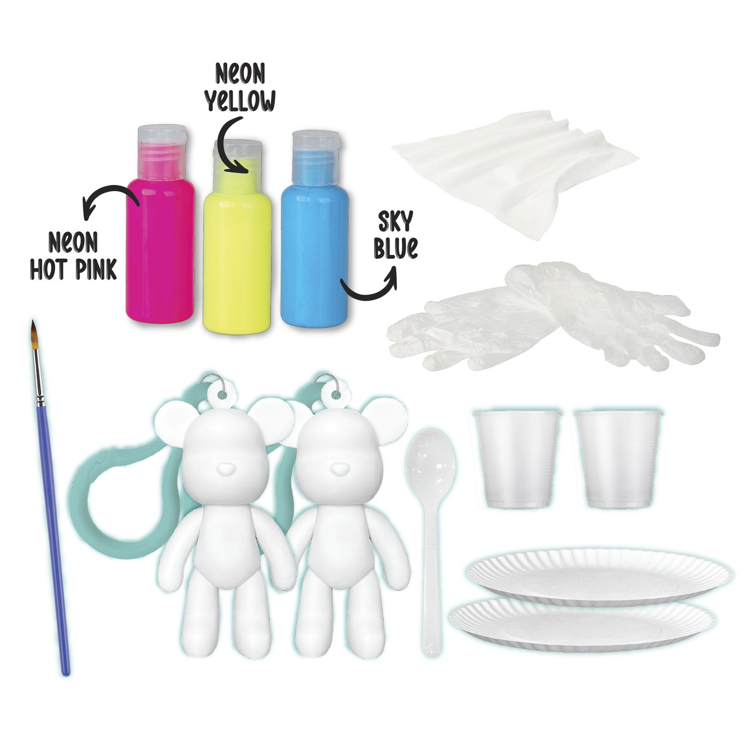 Fluid art kit portachiavi – 2 orsetti da decorare con colori acrilici - CREA MANIA