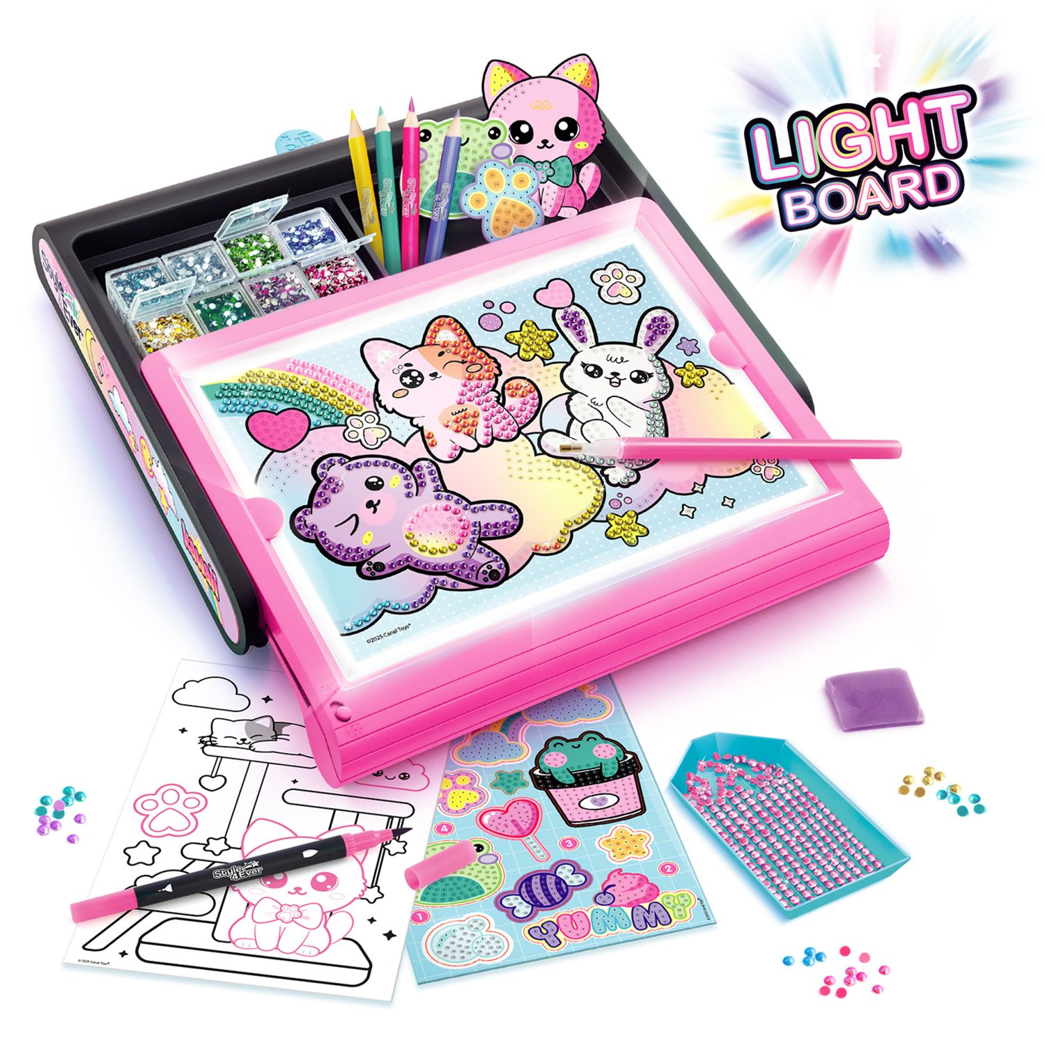Tavola luminosa diamant’art kawaii 3 in 1 – set creativo con strass - 