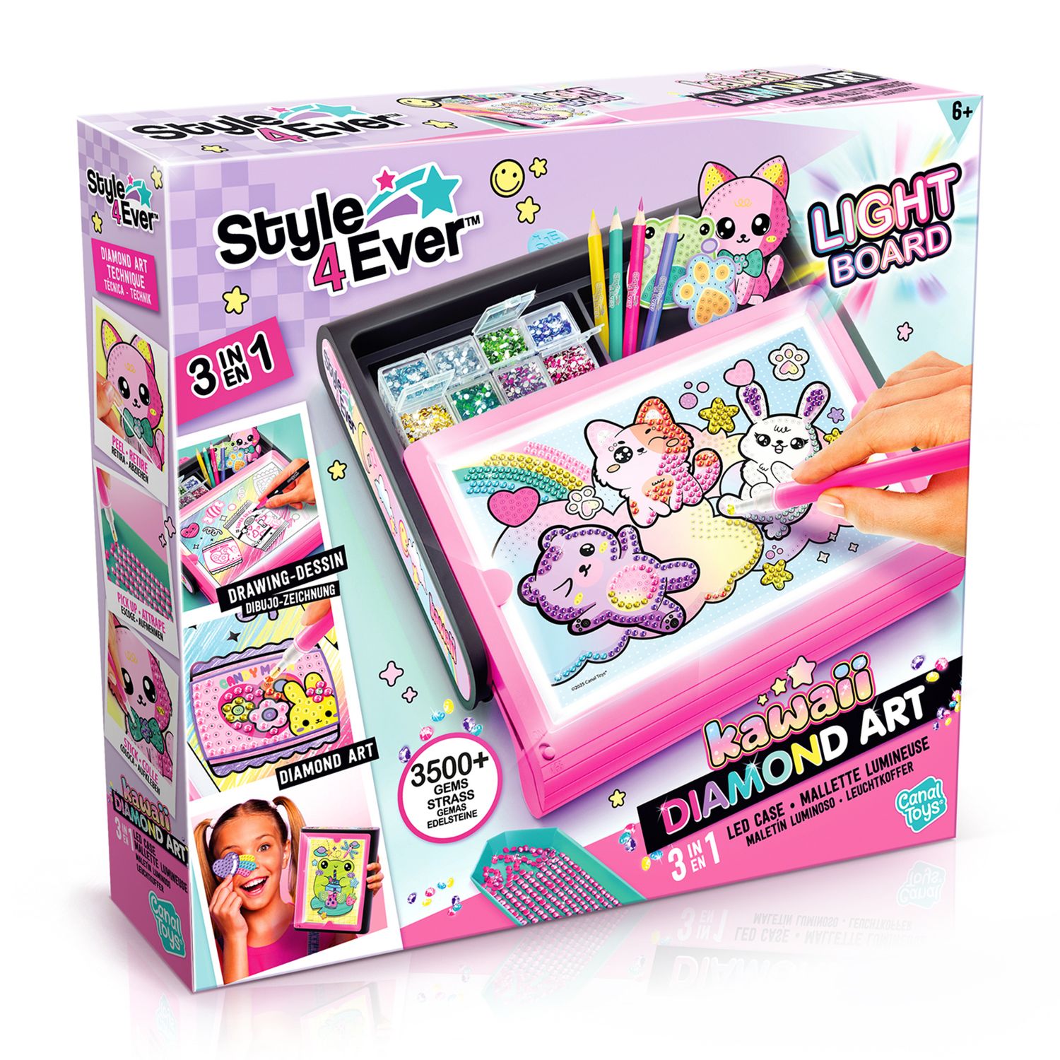 Tavola luminosa diamant’art kawaii 3 in 1 – set creativo con strass - 