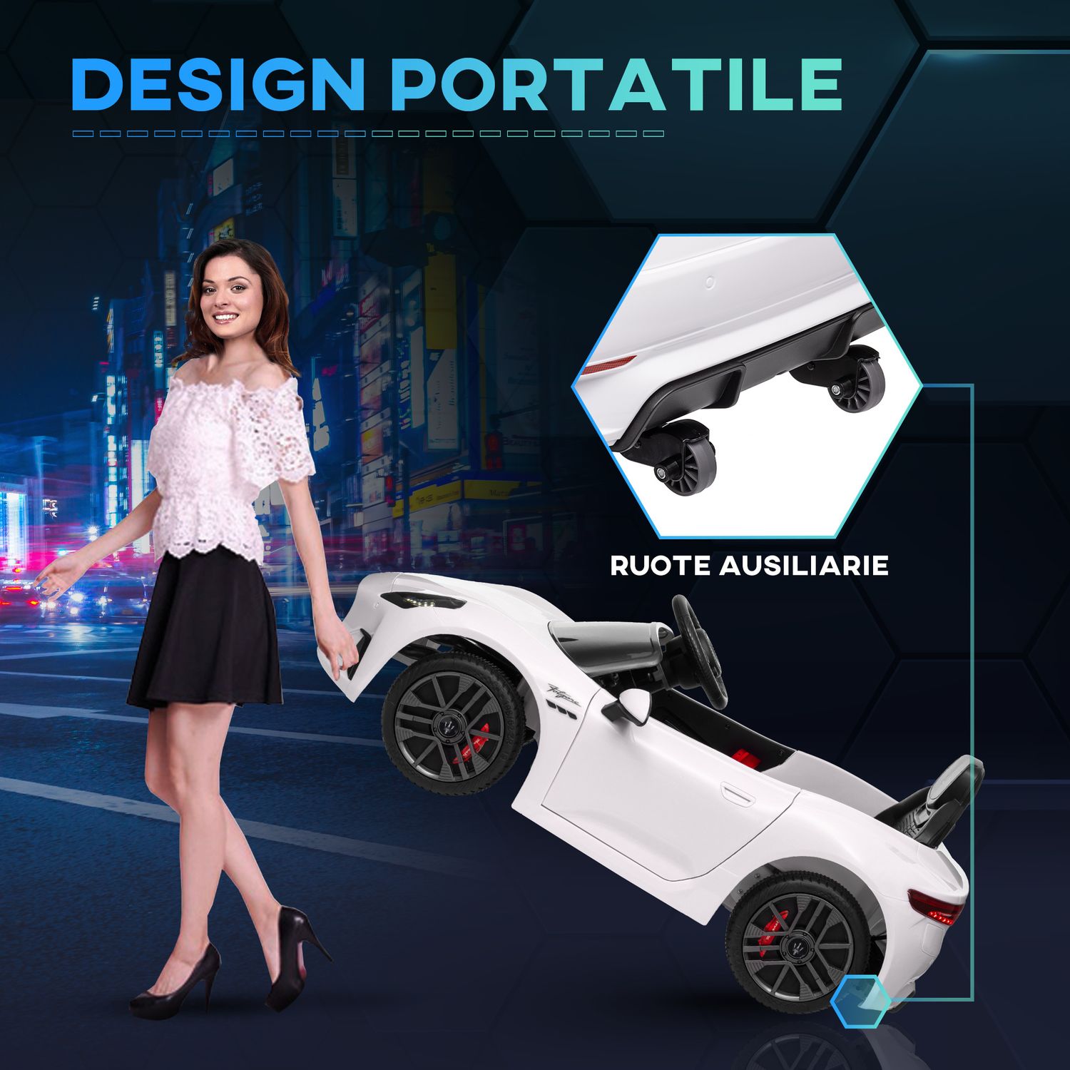 Macchina per bambini 12v maserati gran turismo folgore con telecomando, età 3-5 anni, bianco - 