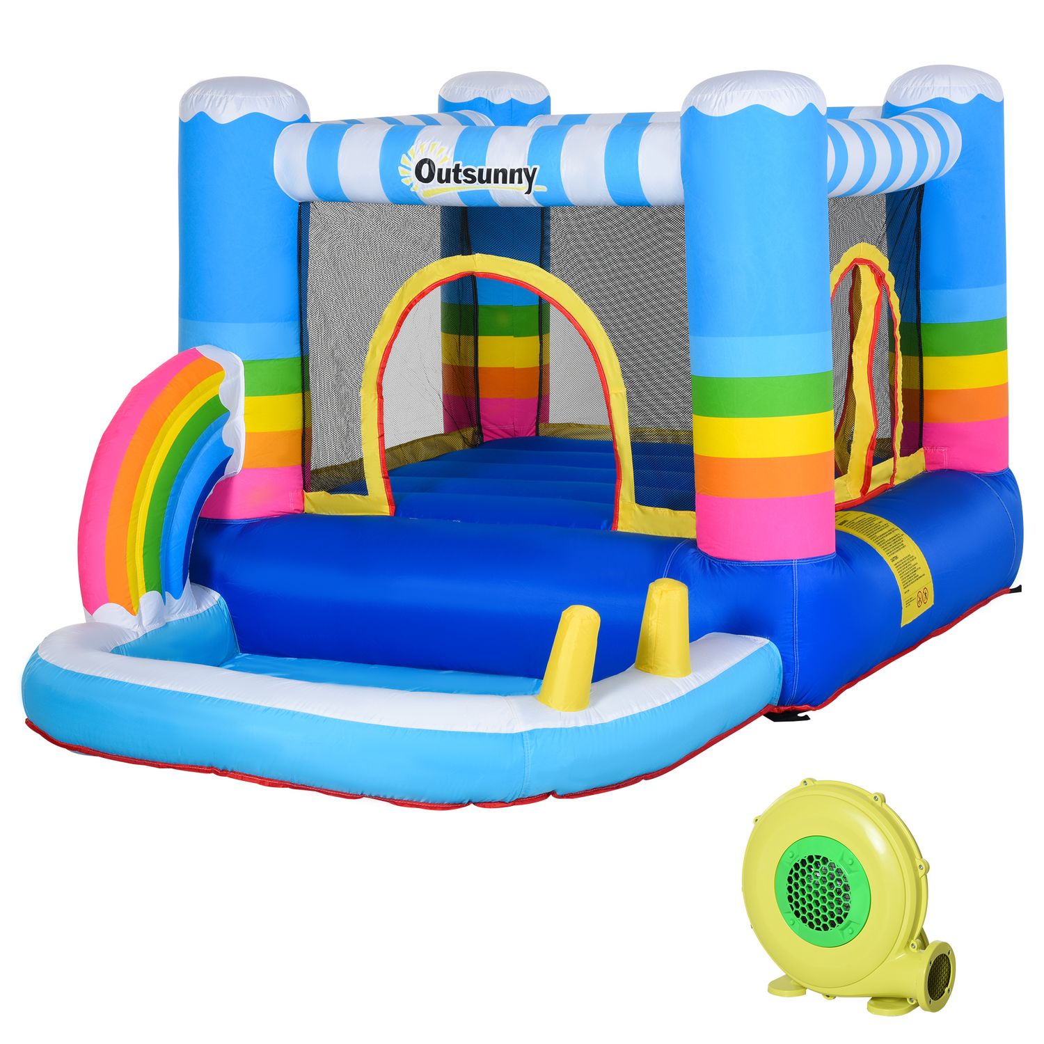 Castello gonfiabile per bambini con trampolino e piscina, pompa elettrica inclusa 280x170x155cm, multicolore - 