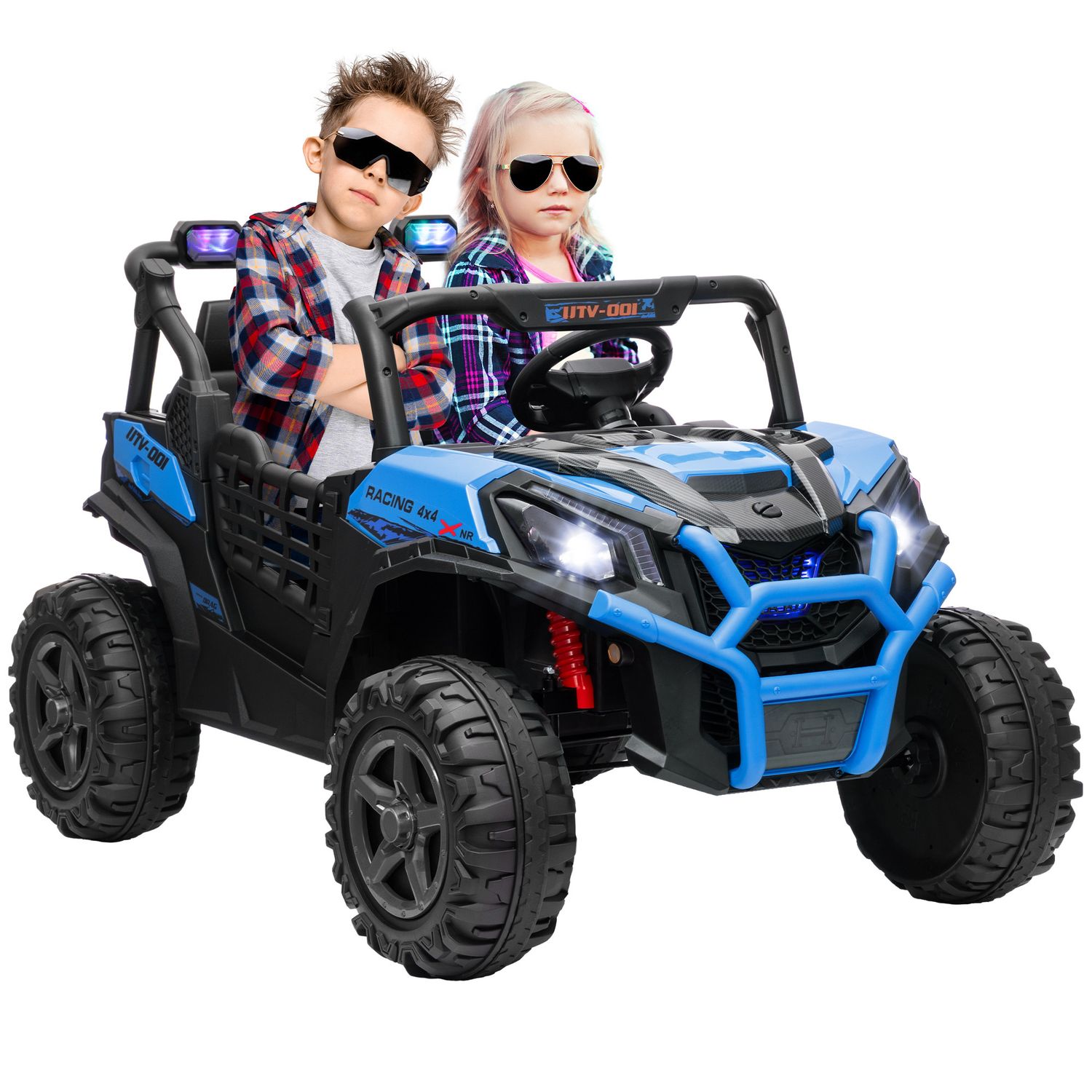 Macchina elettrica per bambini 24v a 2 posti con telecomando e 3 velocità, età 3-8 anni, blu - 