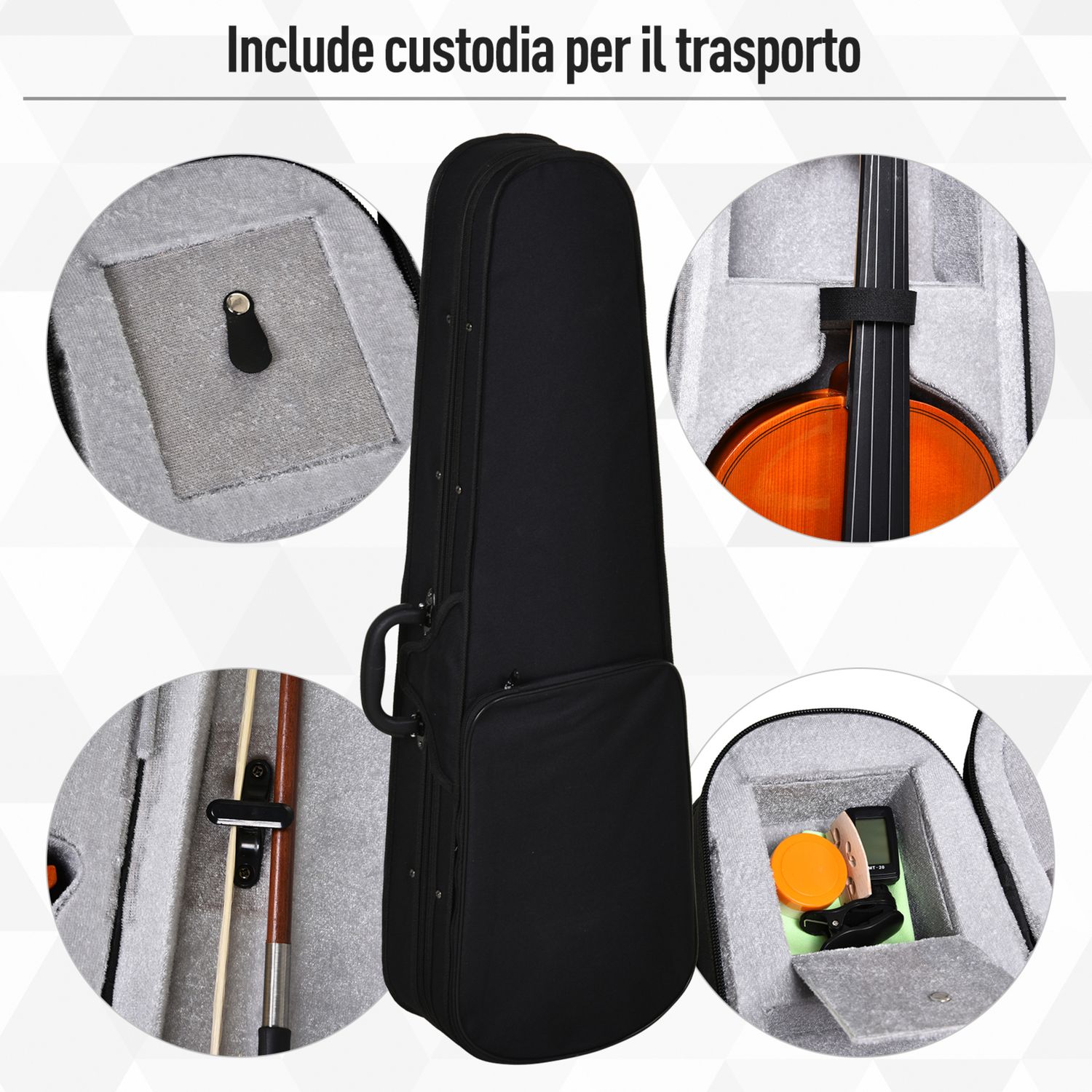 Violino 4/4 per adulti con accessori inclusi (custodia, archetto, corde, ponticello, accordatore) 58.5 x 21.5 x 7cm - 