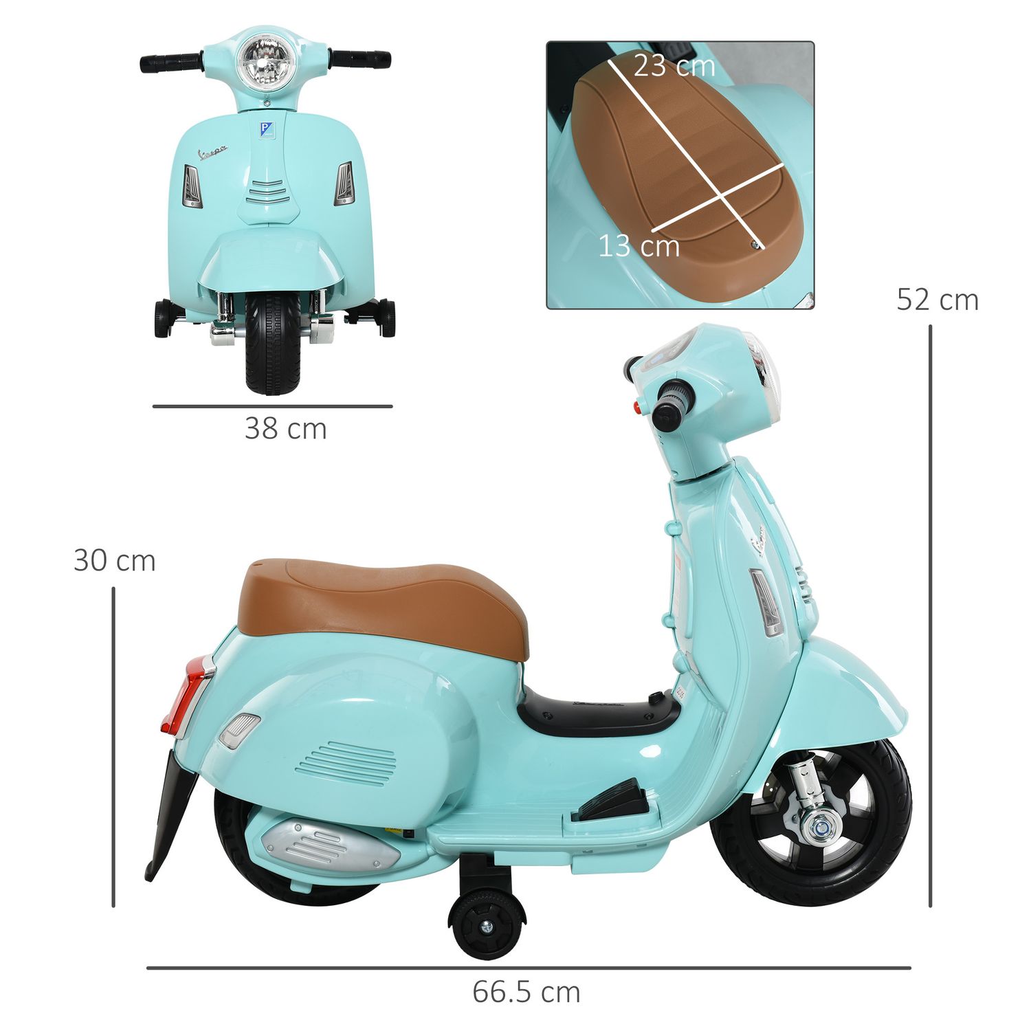 Moto elettrica per bambini con licenza ufficiale vespa batteria 6v, fari e clacson, per bimbi da 18-36 mesi, verde, 66.5x38x52cm - 