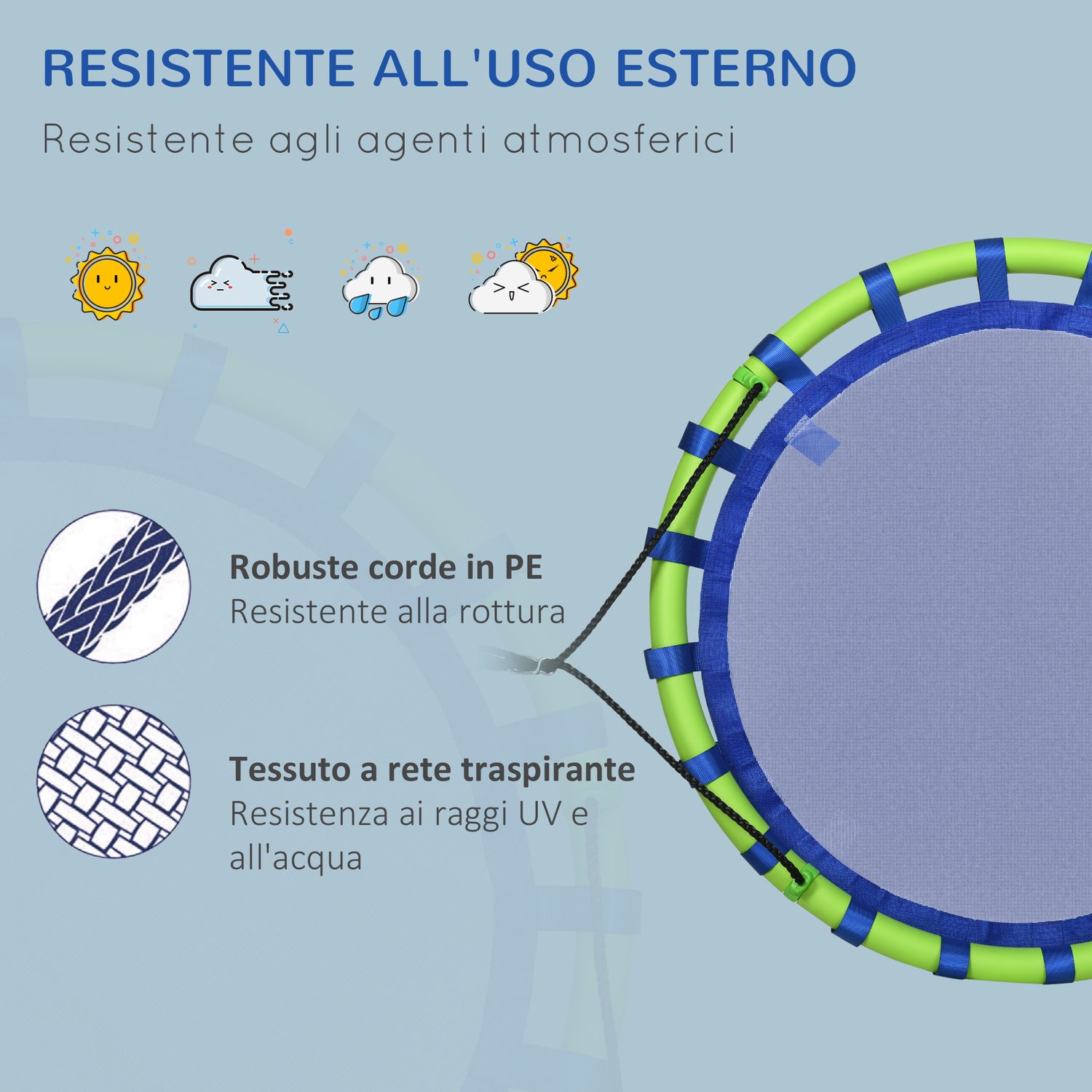 Altalena per bambini da 3-8 anni da giardino ø100cm e corde regolabili, blu - 