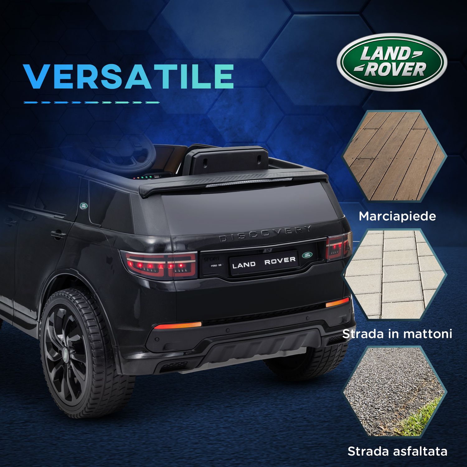 Macchina elettrica per bambini a licenza land rover con fari, clacson e cintura,106x65.5x51 cm, nero - 