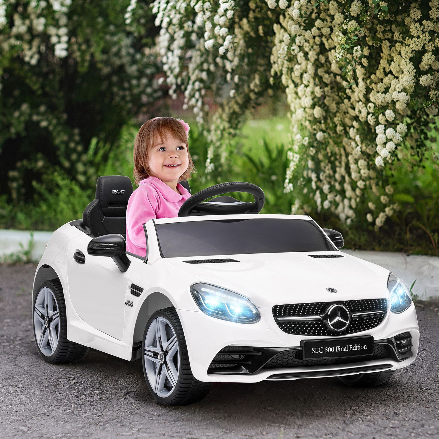 Macchina elettrica per bambini licenza mercedes slc 300 con telecomando, in pp e metallo, 107x62.5x44 cm, bianco - 