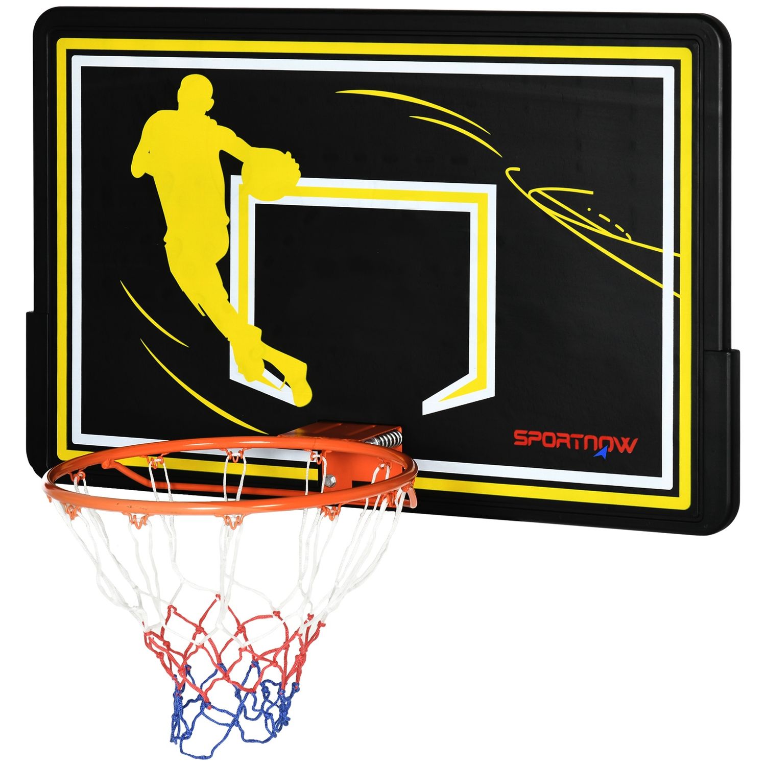 Canestro basket per bambini e adulti da indoor e outdoor in acciaio e pe, 110x90x70 cm, nero e giallo - 