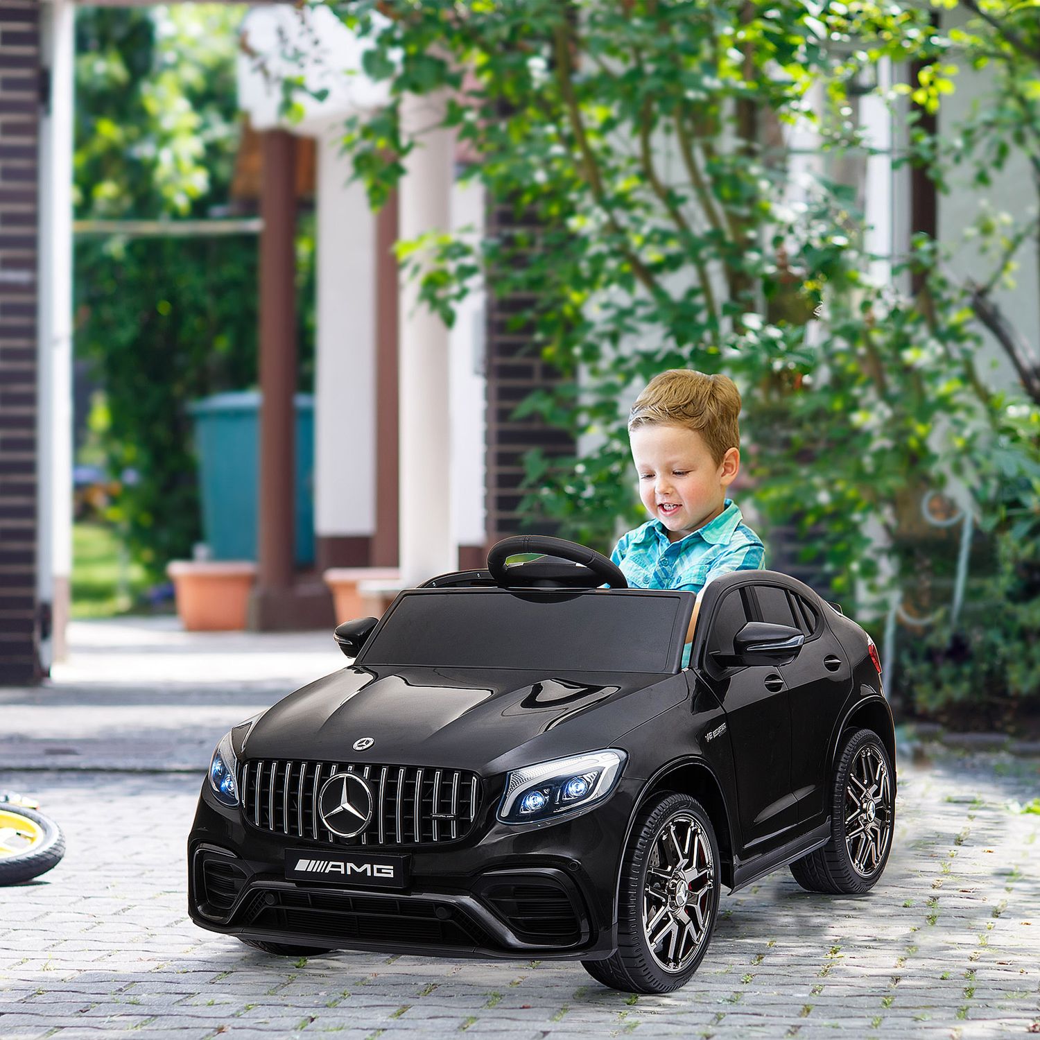 Macchina elettrica per bambini 3-5 anni mercedes con cintura di sicurezza e telecomando, nero - 