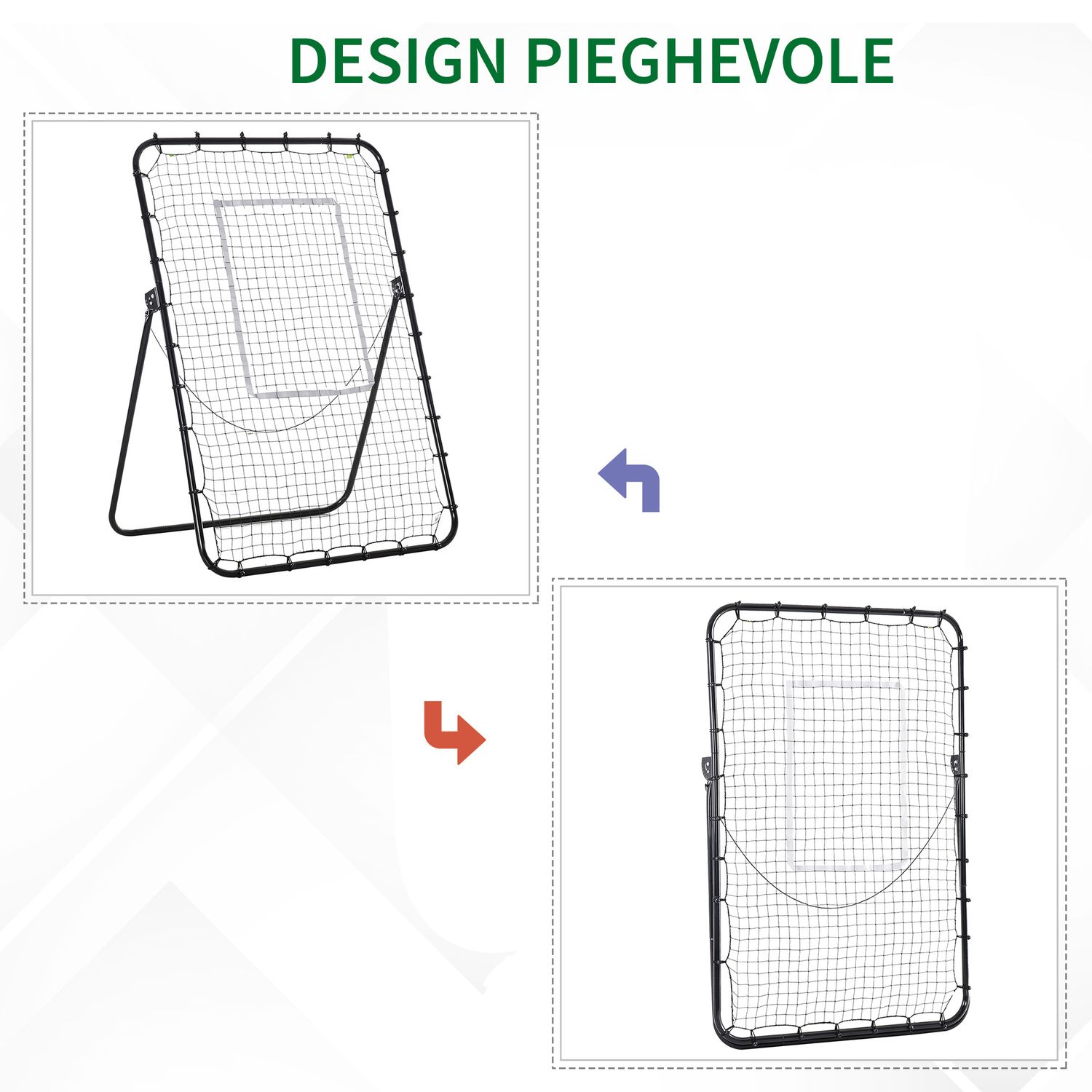 Rete da calcio rebounder pieghevole con bersaglio, altezza e angolazione regolabili, metallo e pe, 123x73x178.5cm, nero - 