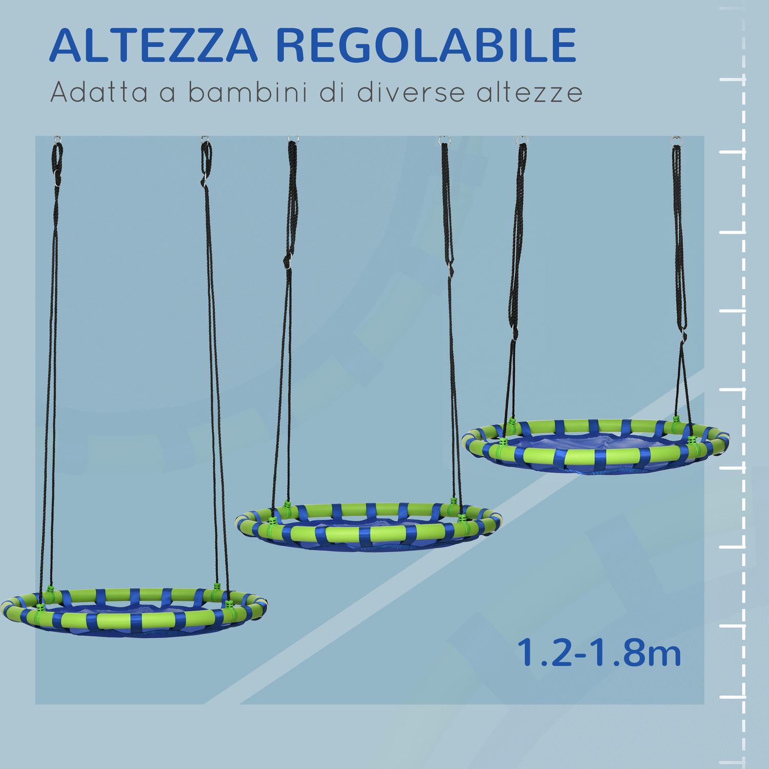 Altalena per bambini da 3-8 anni da giardino ø100cm e corde regolabili, blu - 