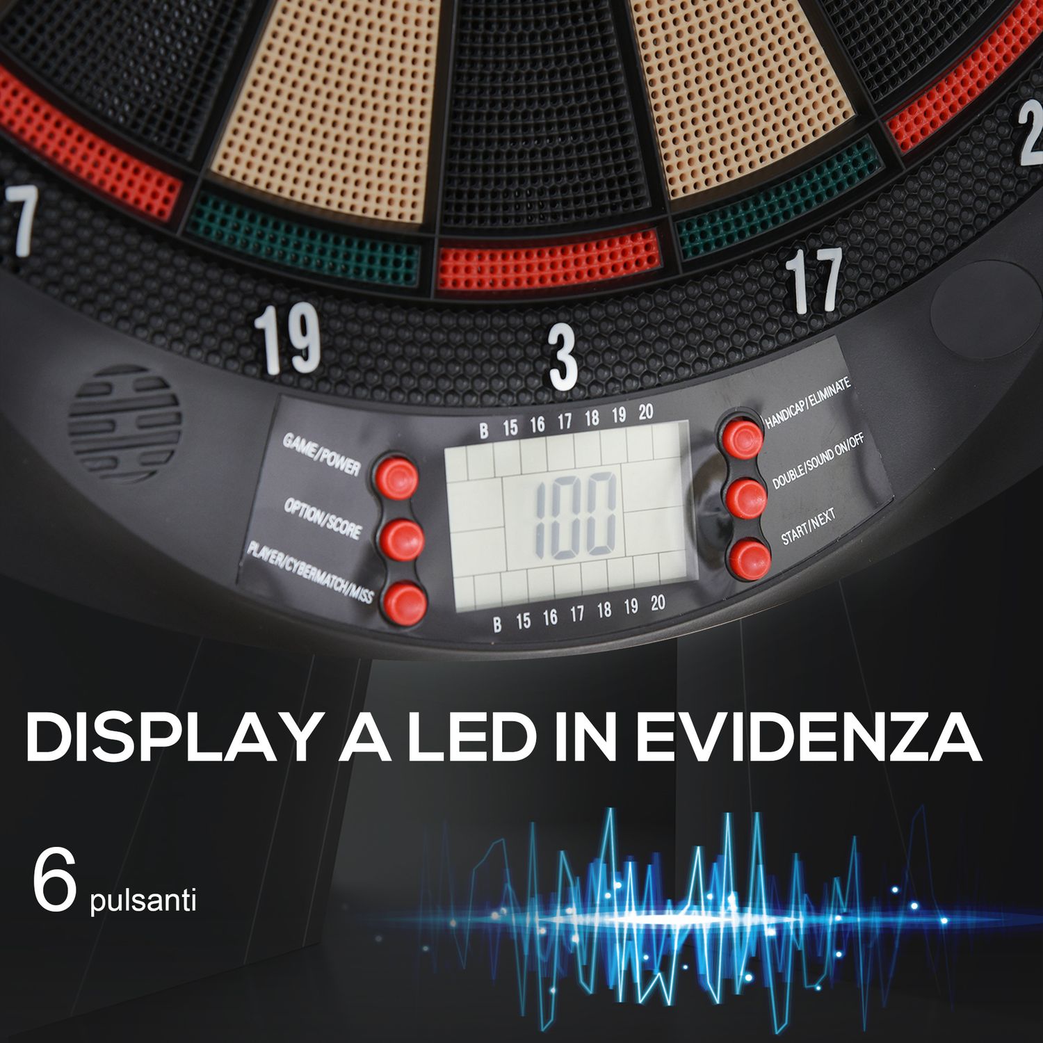 Bersaglio a freccette elettronico in pp con 6 freccette e tabellone segna punti, 44x39.5x 2.2cm, nero - 