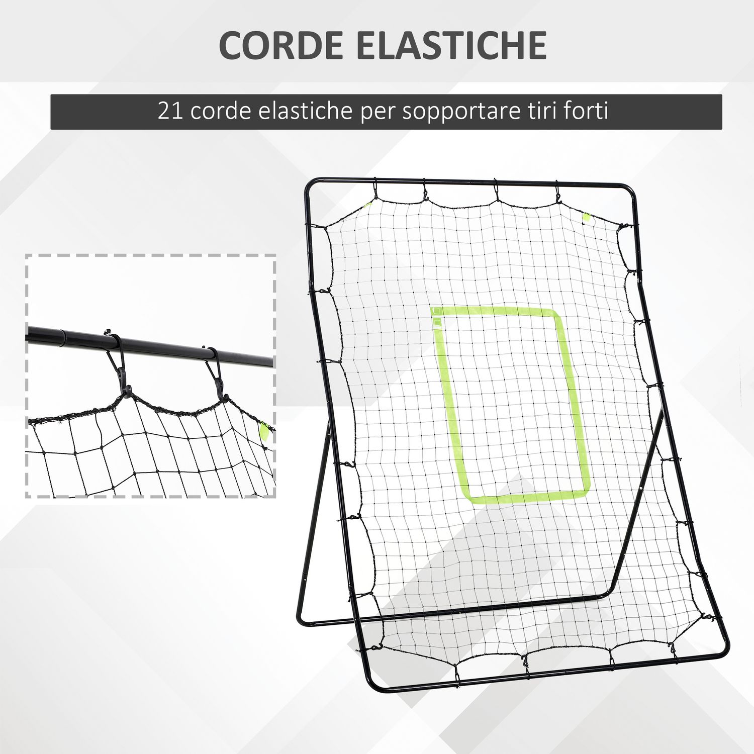 Rebounder per calcio e baseball pieghevole con zona di precisione, in pe e metallo, 123x90x174 cm, nero - 