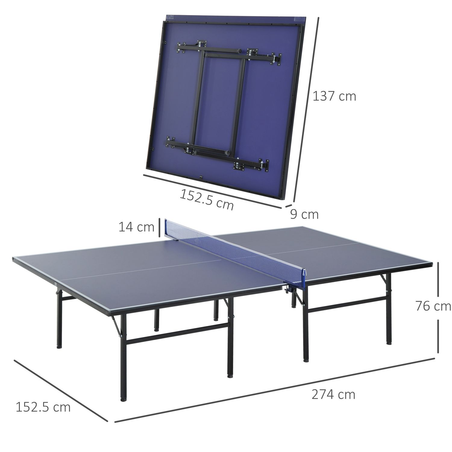Tavolo da ping pong pieghevole per interni in mdf e acciaio, 152.5 x 274 x 76 cm, blu e viola - 
