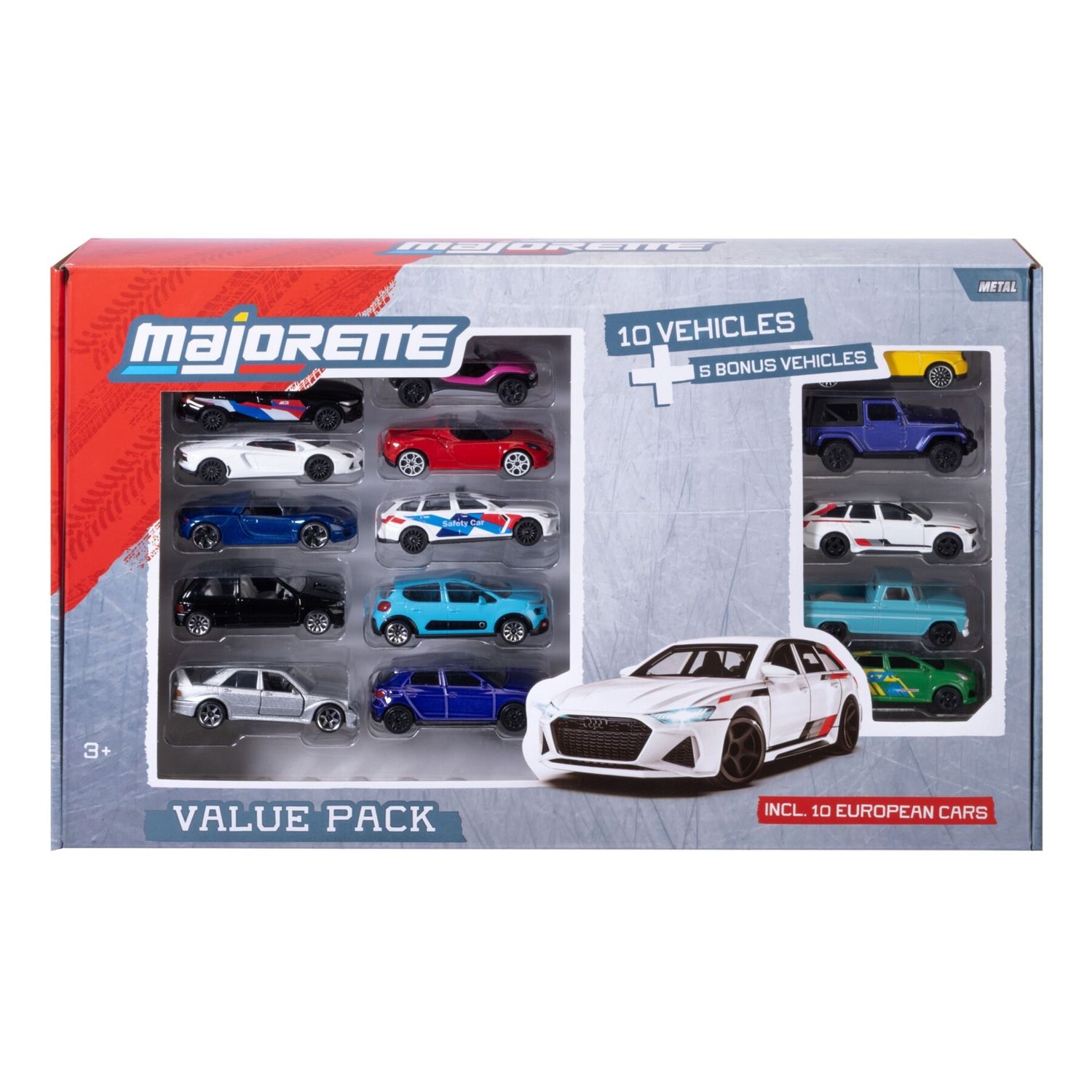 Majorette - set auto da 12 pezzi, mega pack con 15 auto diverse, in metallo con ruota libera da 7,5 cm - MAJORETTE