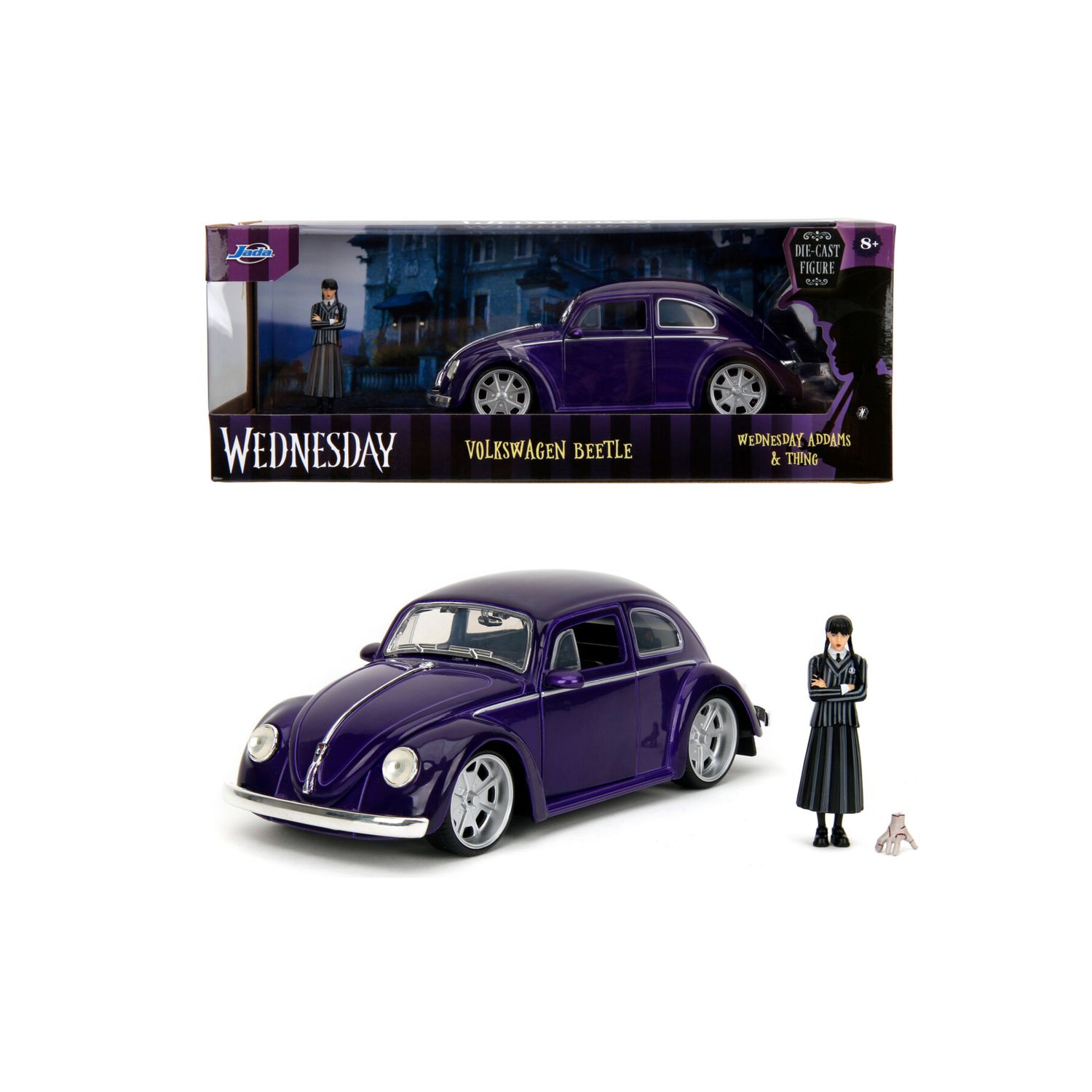 Jada toys - wednesday volkswagen beetle, +8 anni, in scala 1:24, die-cast, incluso personaggio di mercoledì e mano - INVINCIBLE HEROES, MERCOLEDI