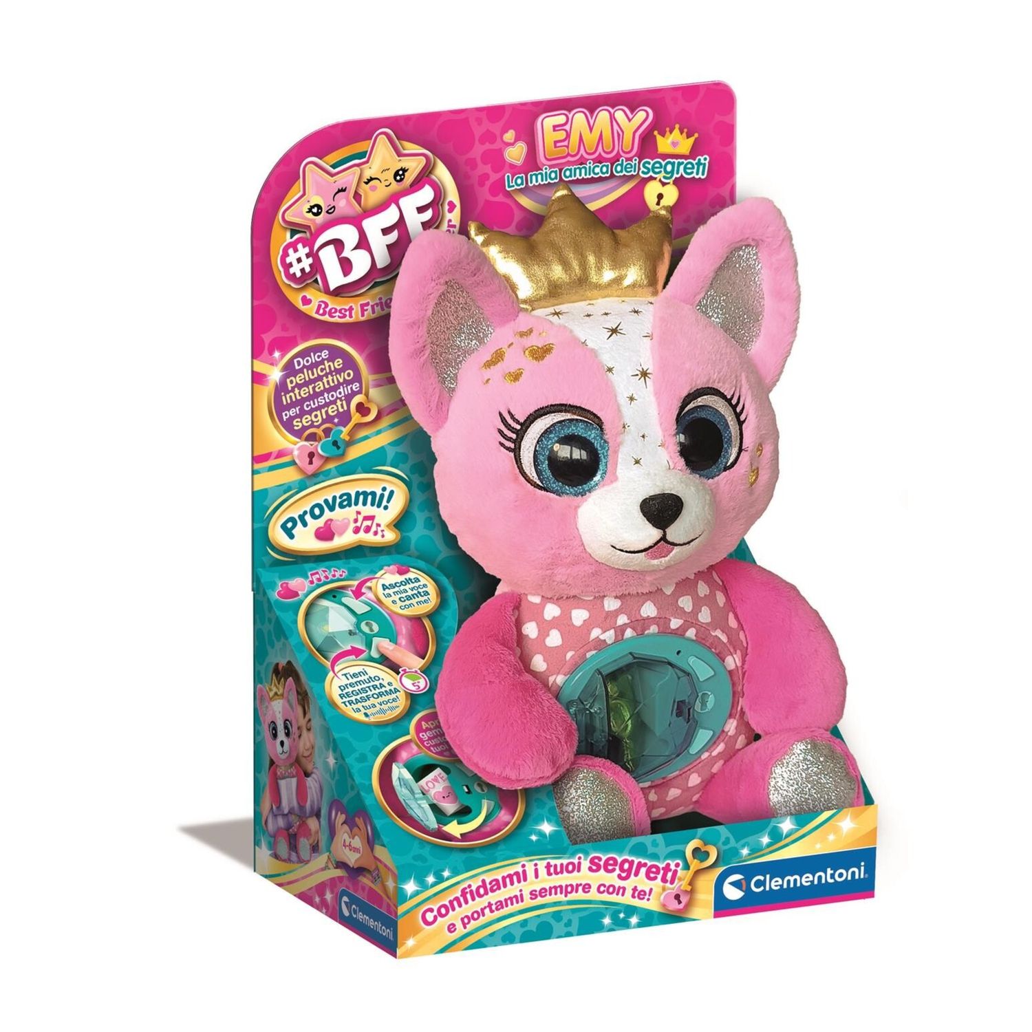 Clementoni bff - emy la mia amica dei segreti, dolce peluche interattivo per custodire segreti - CLEMENTONI