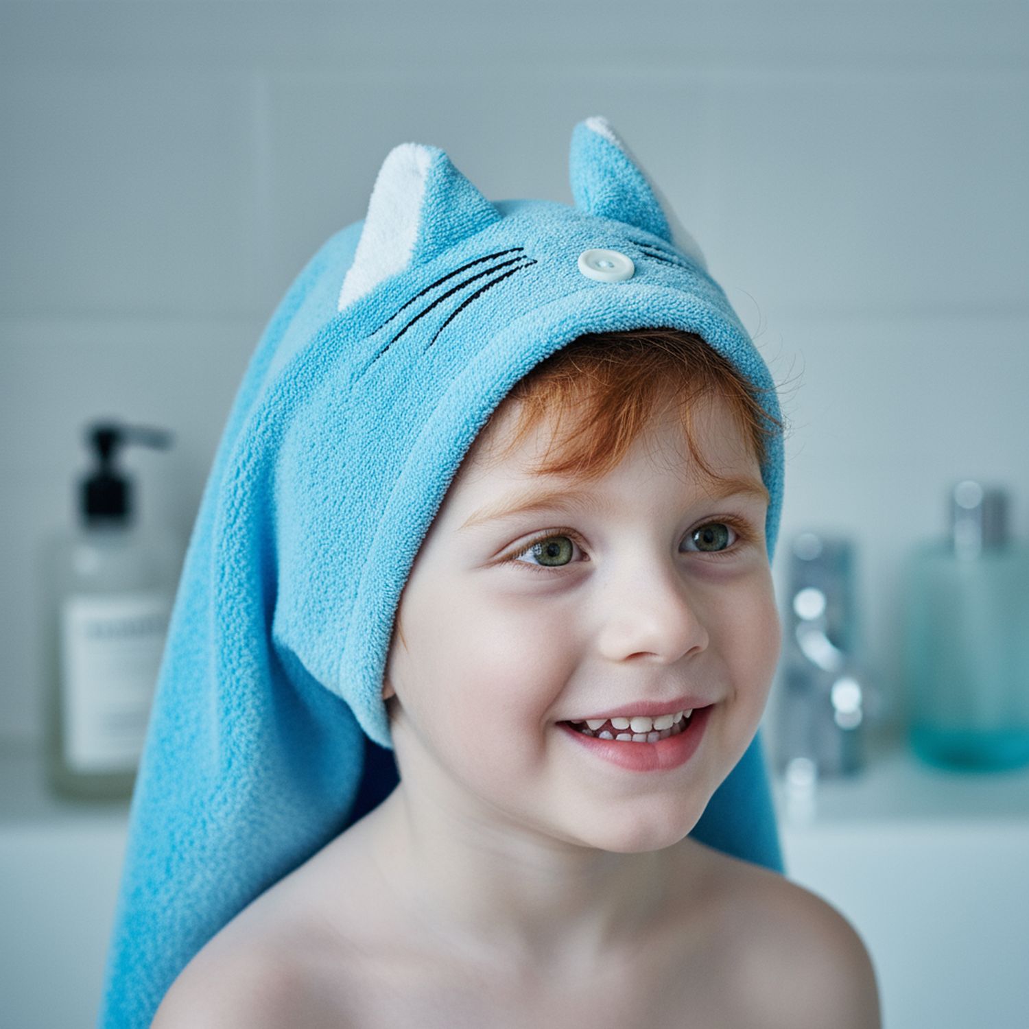 Turbante bambini – microfibra assorbente con bottone,  assortito in 2 colori - IBS