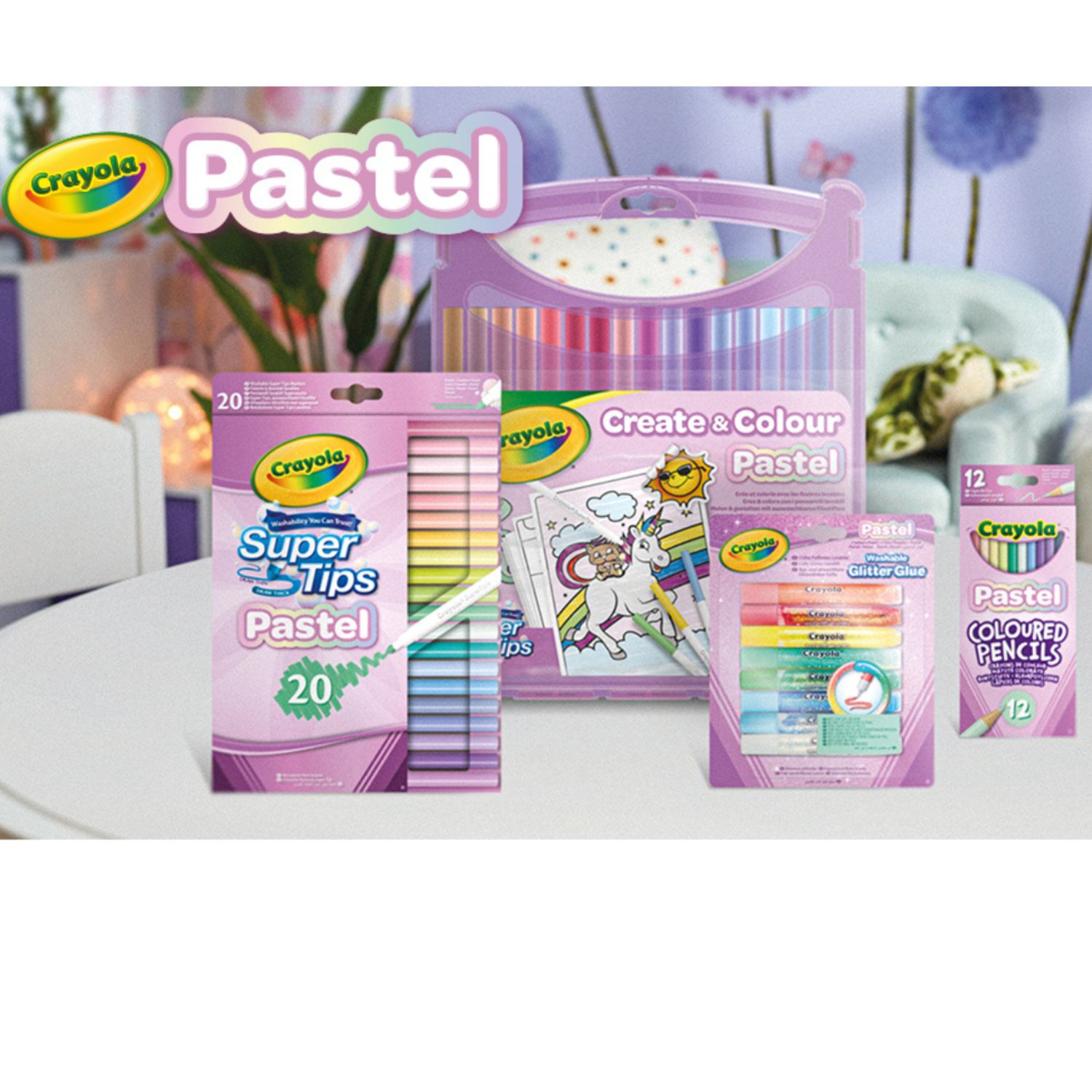 Crayola pastel valigetta rosa – set 65 pezzi con pennarelli lavabili supertips, colori assortiti pastello – attività creativa e regalo bambini 4+ - CRAYOLA