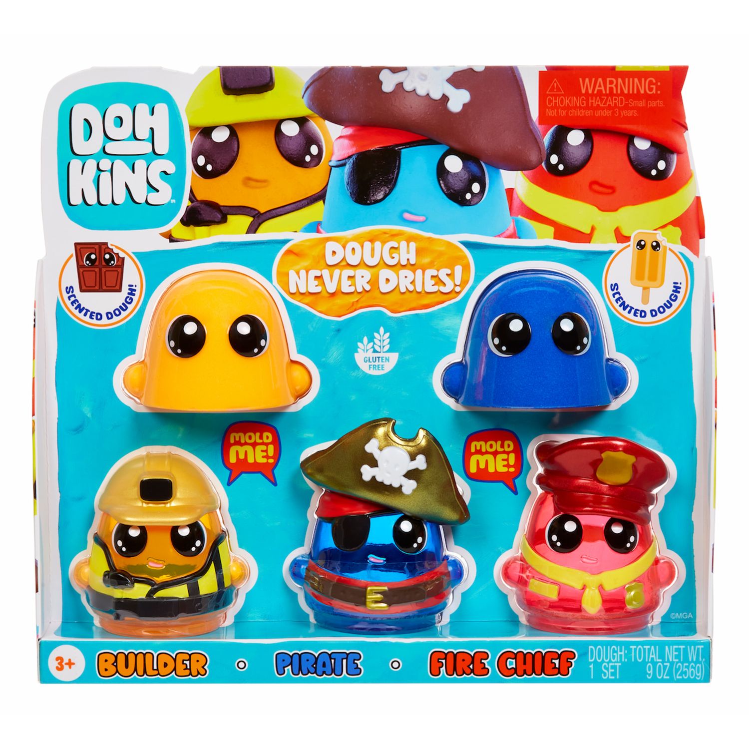Dohkins hero pack characters (builder, pirate, fire chief) - l'impasto non si asciuga mai, senza glutine, per collezionisti e bambini. età 3+ - DOHKINS