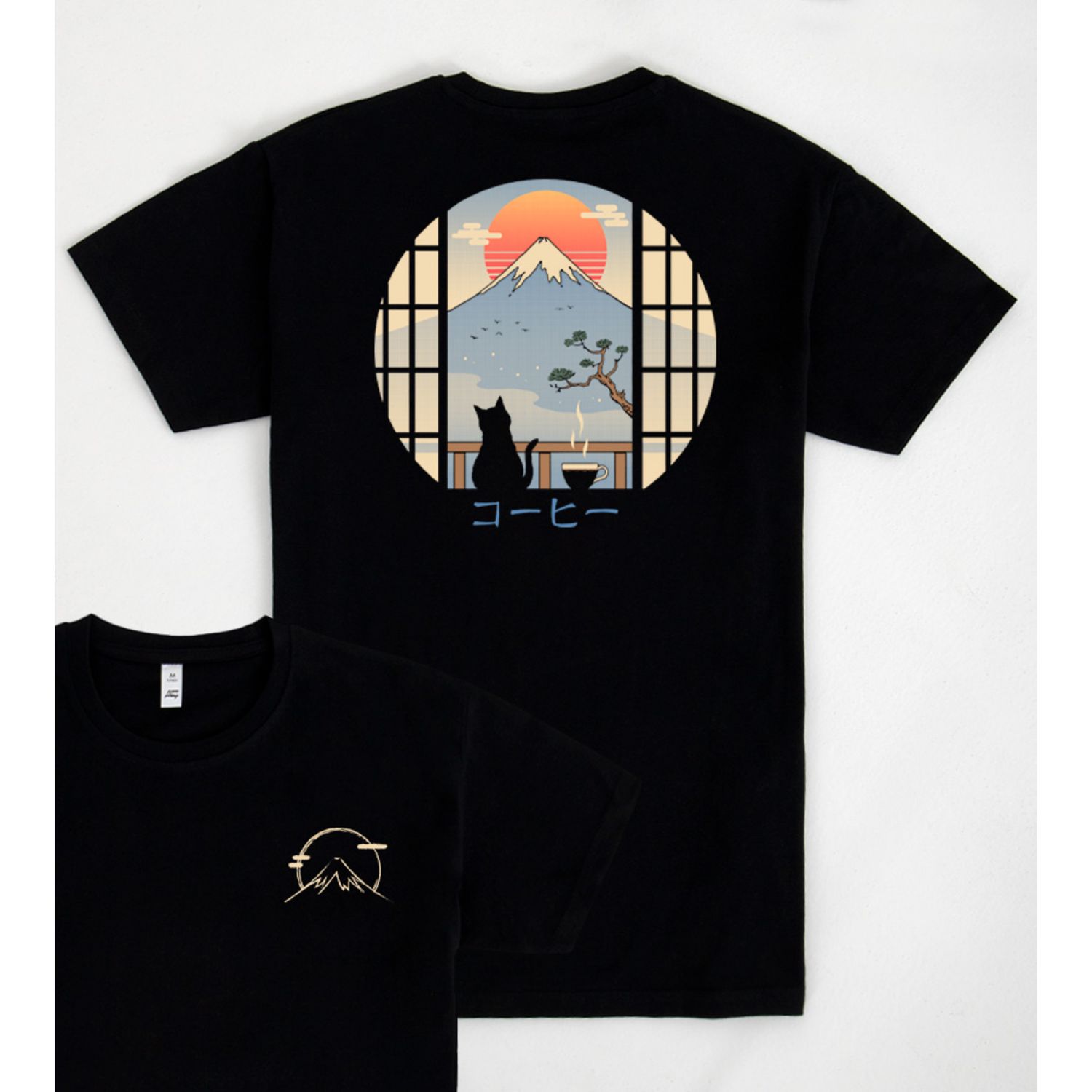 T-shirt coffe cat in mountain fuji - Pampling